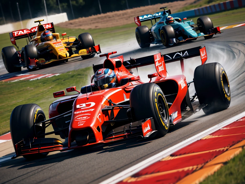 best quality,4k,8k,highres,masterpiece:1.2,ultra-detailed,realistic:1.37,F1 racing car,fast,agile,aerodynamic,carbon fiber bodywork,sleek design,vibrant colors,high-speed motion,precision,adrenaline rush,precision engineering,curves,sharp turns,roaring engine sounds,driver's seat,steering wheel,powerful engine,acceleration,high-performance tires,nitro boost,graceful handling,streamlined,glamorous,female driver,confident,dedicated,professional,racing suit,helmet,protective gear,intense focus,superior skills,competitive spirit,breathtaking race track,thrilling atmosphere,grandstands filled with enthusiastic spectators,checkered flag,flying sparks from the friction of the tires,blurring speed,expertly maneuvering through challenging corners,roaring crowd,unpredictable outcome,heart-pounding race.