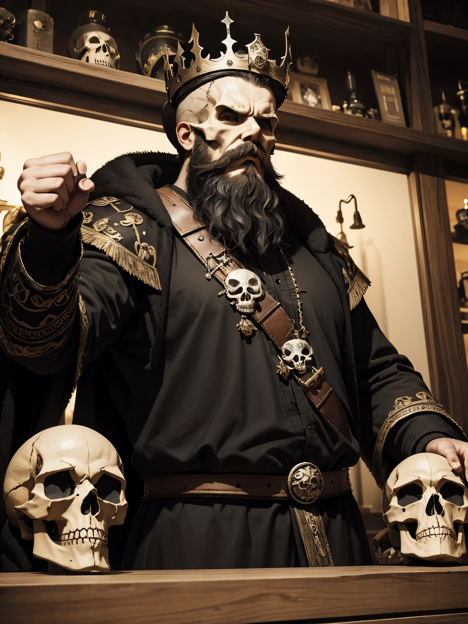 an angry bearded skull with a crown on its side and the text Coronado Shop