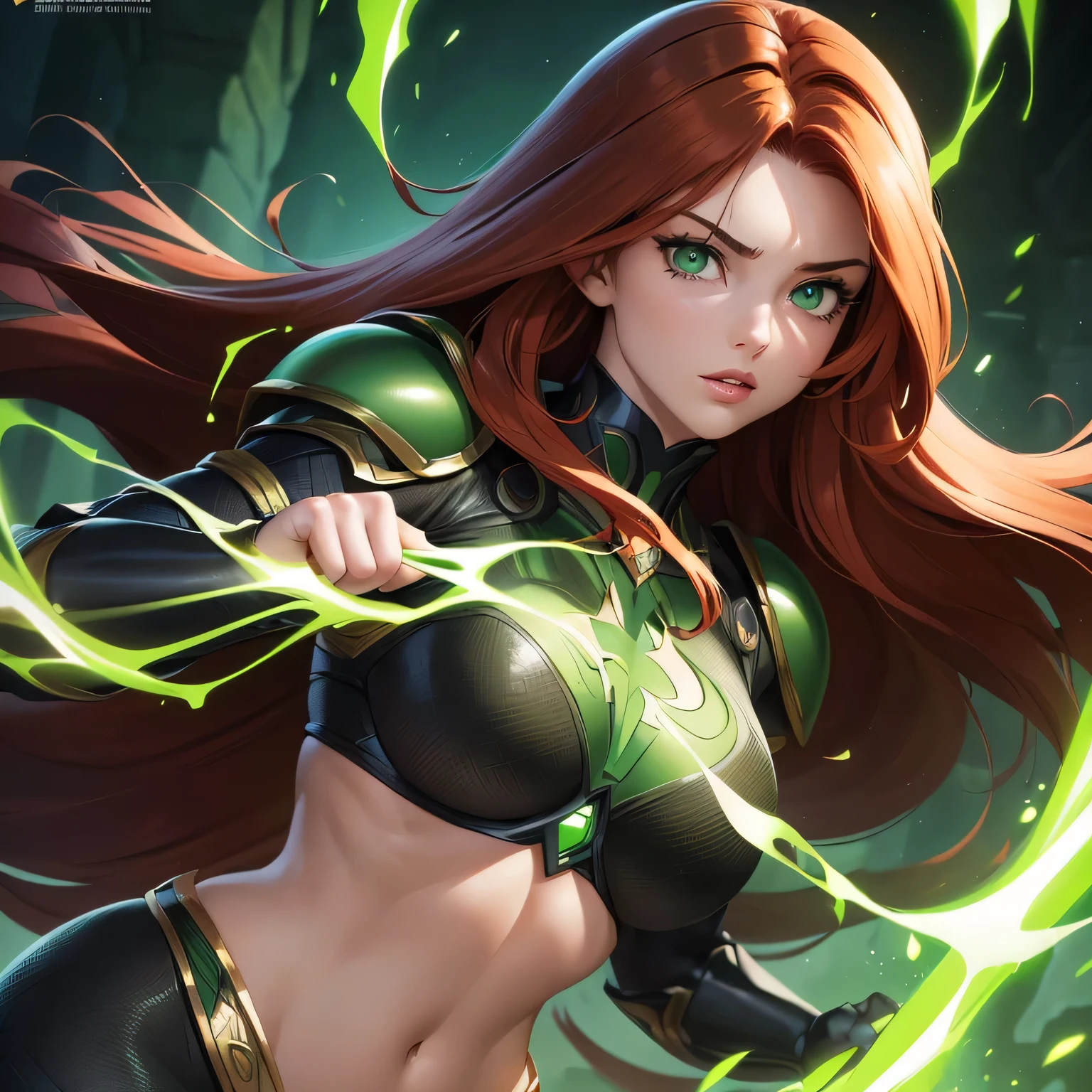 Realistic, high resolution, 1 girl, 20 years or more, super hero theme, she is wearing the xmen vampire costume, long hair, reddish brown hair, white locks make up the hair, realistic, full body, dynamic pose, heroine, vampire, green detailed eyes, large breasts, she is facing the audience, detailed arms and hands, anatomy of the arms, and hands, green jumpsuit with yellow stripes, bands on the sides, tight, large breasts, neckline, long legs, camel's fingers, reddish brown hair, white locks make up the hair, vampire, xmen, marvel, (( HD, masterpiece, best quality, high_resolution, finely detailed, extremely detailed and beautiful, distinct_image )) --auto --s2