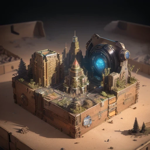 6598年Mars realistic model, (Bifurcation, original photo, best quality, masterpiece:1.4),Steampunk Cyberpunk 6820 City,(CyberpunkMars light:1.3), Mars (related to land),(in a small nature box:1.3),Isometric, small nature, landscape on foundation,landscape,