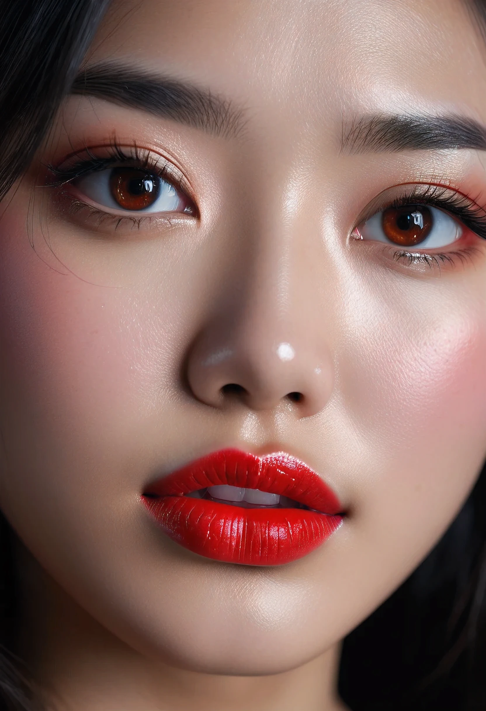 Beautiful asian girl with red lips, Her eyes shone like dreamy stars, glowing eyes, beautiful and detailed eyes, RAW photo,(high detailed skin:1), (realistic, photo-realistic:1.37), ultra high res, professional lighting , 8k uhd, dslr , high quality, film grain, Fujifilm XT3, RAW photo,, RAW photo,(high detailed skin:1), (realistic, photo-realistic:1.37), ultra high res, professional lighting , 8k uhd, dslr , high quality, film grain, Fujifilm XT3, RAW photo