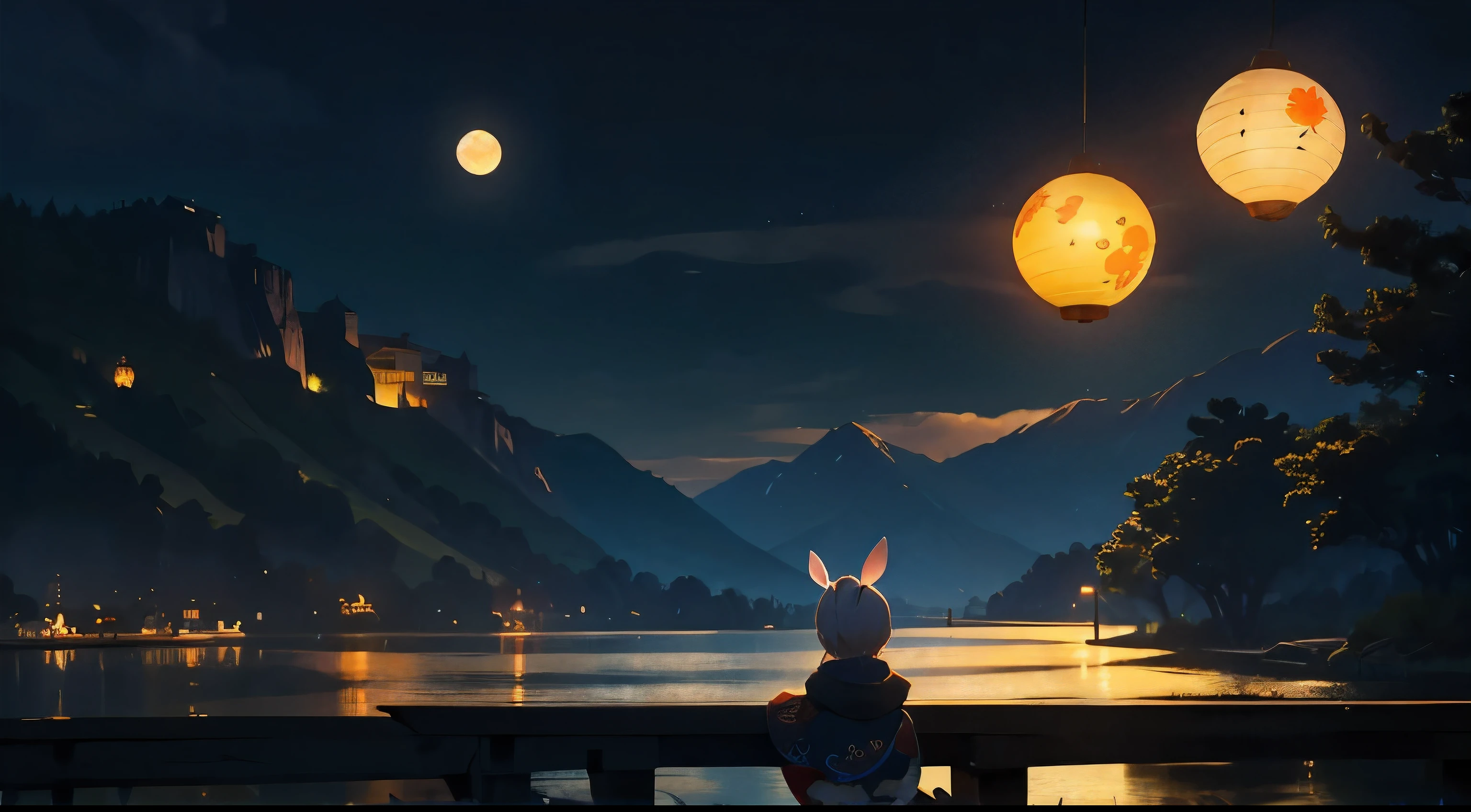 Mid-Autumn Festival,Full moon,Bunnies,lanterns,the night,Scenic beauty,k hd,designs