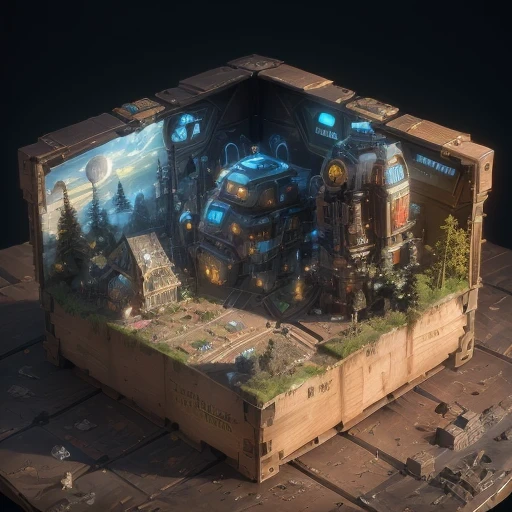 6598年Mars realistic model, (Bifurcation, original photo, best quality, masterpiece:1.4),Steampunk Cyberpunk 6820 City,(CyberpunkMars light:1.3), Mars (related to land),(in a small nature box:1.3),Isometric, small nature, landscape on foundation,landscape,