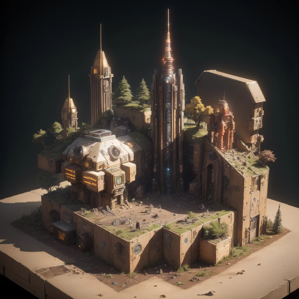 6598年Mars realistic model, (Bifurcation, original photo, best quality, masterpiece:1.4),Steampunk Cyberpunk 6820 City,(CyberpunkMars light:1.3), Mars (related to land),(in a small nature box:1.3),Isometric, small nature, landscape on foundation,landscape,