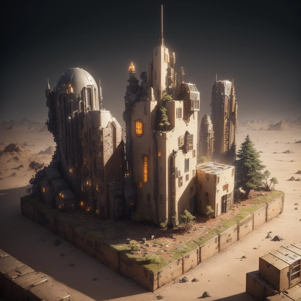 6598年Mars realistic model, (Bifurcation, original photo, best quality, masterpiece:1.4),Steampunk Cyberpunk 6820 City,(CyberpunkMars light:1.3), Mars (related to land),(in a small nature box:1.3),Isometric, small nature, landscape on foundation,landscape,