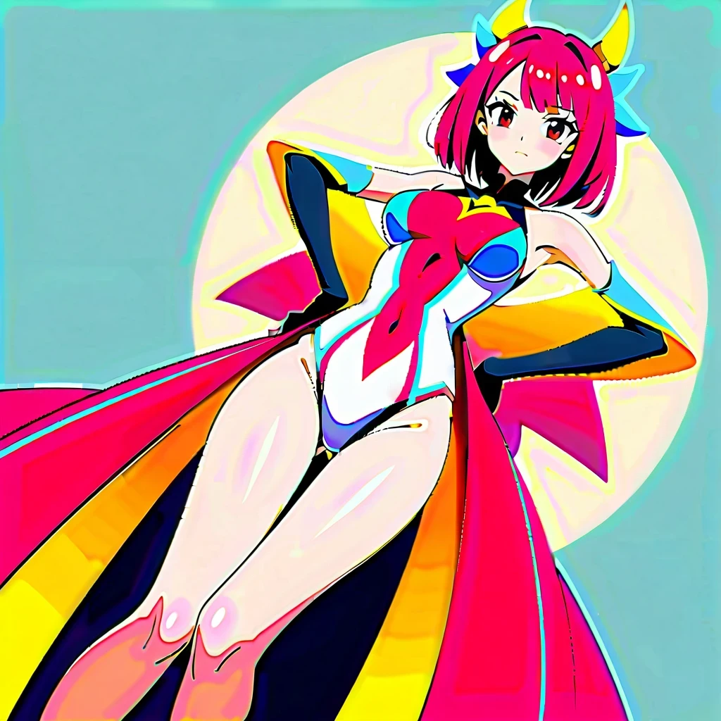 anime girl in a red and yellow dress with a cape, Vector art inspired by Toko Shinoda, pixiv, Arts & Crafts, Charming Female Angel Digimon, Mika Kurai Devil, 迷人的ryuko matoi, Gainex anime style, ryuko matoi, Tianyuan Luoyan, anime monster girl, anime comics!! anime girl