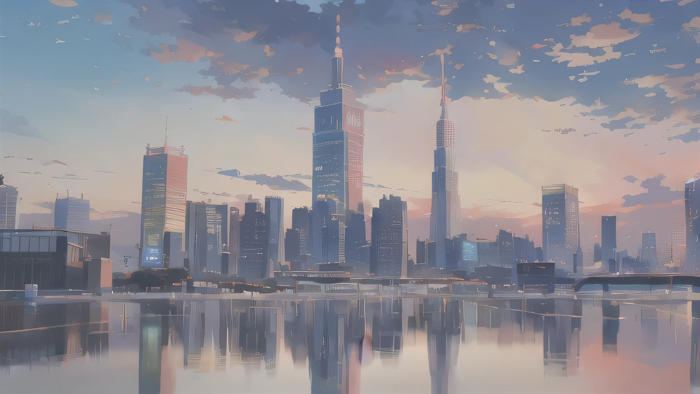 (masterpiece:1.2), highest quality,pixiv, Shinjuku Station、cloudy sky