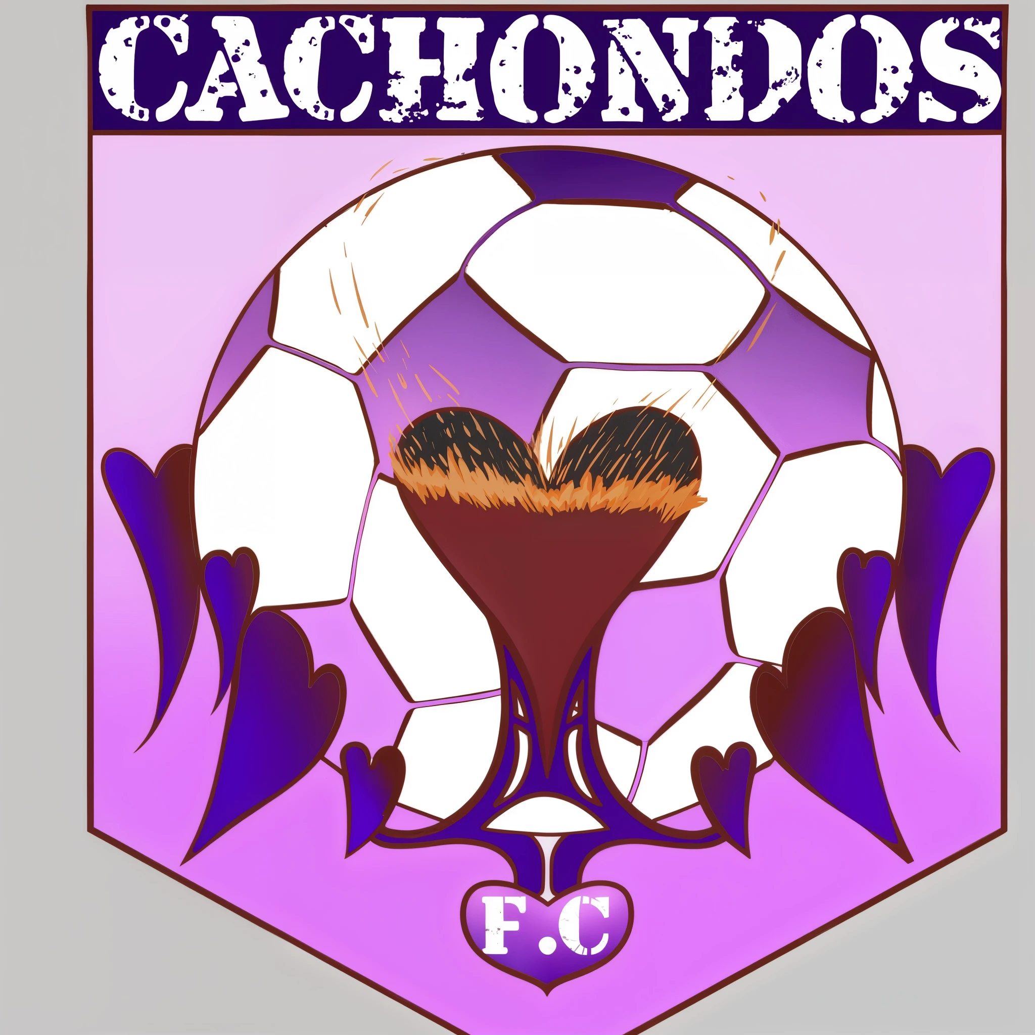 Purple and white soccer ball with two hearts and the words horny. Shoulder patch design, retro 9 0 s, Corporal Beta Vukanović, by Nándor Katona, Creado en Adobe Illustrator, por Chizuko Yoshida, inspired by Víctor Manuel García Valdés, cacodemonio, Logotipo redondo, logotipo deportivo