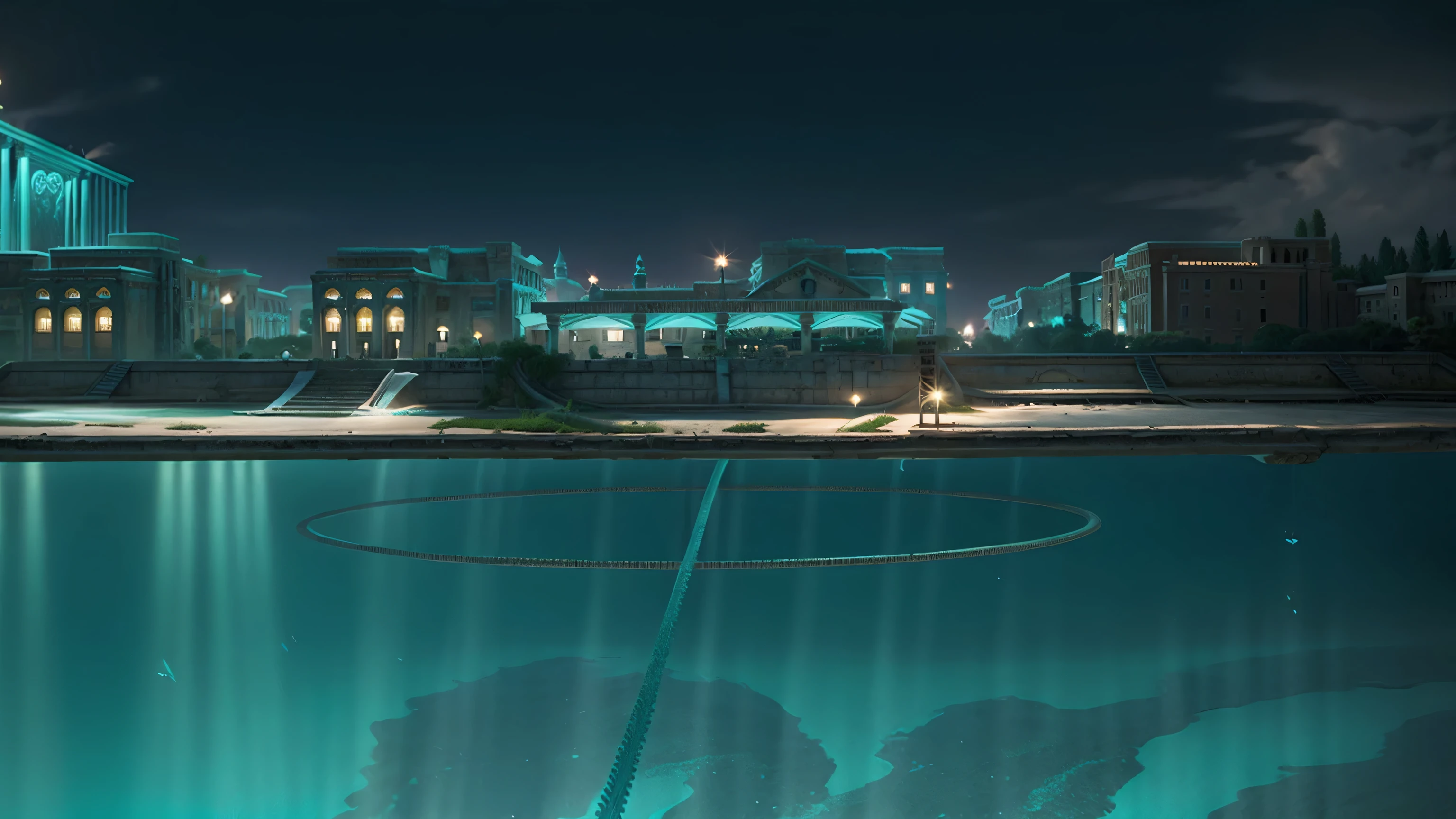 In the center of a small town there is a very large castle, the city of atlantis, an underwater city, city of atlantis, city of atlantis, the lost city of atlantis, underwater city, lost city of atlantis, grand scale、The tightly structured city of Valhalla, atlantis background, Undersea Temple, The underwater metropolis of the future, a huge floating castle, Near the Crystal Temple of Atlantis
