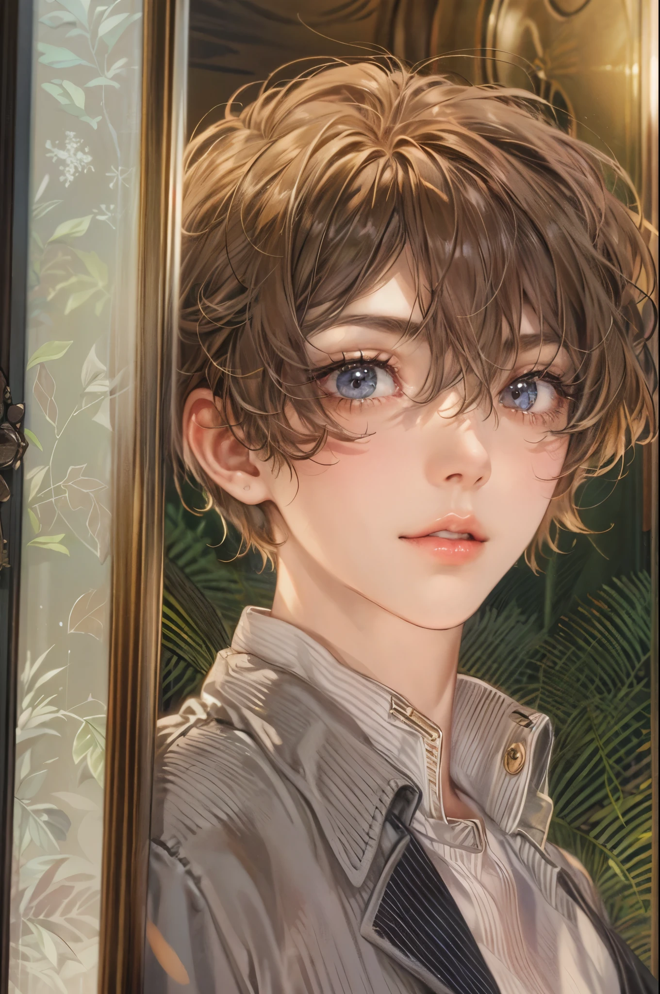 (masterpiece, best quality) character from highschool musical, handsome boy, anime face, with short hair, stylish clothes , modern home interior details