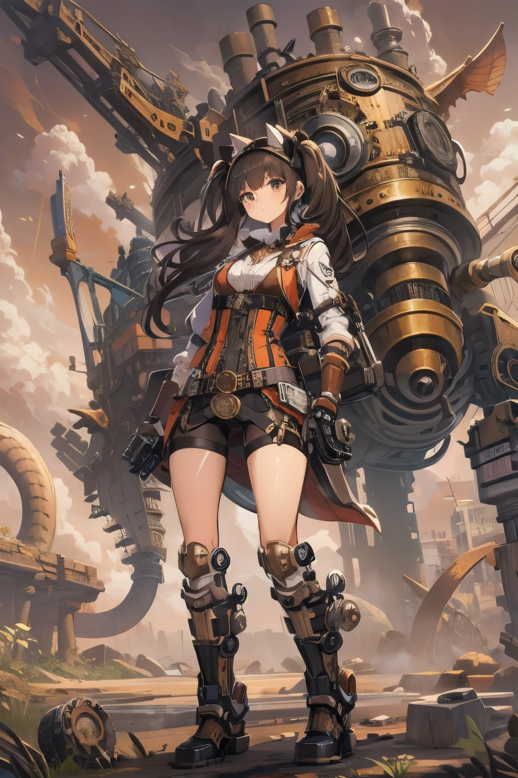 girl,Steampunk,Explorer,mechanical,twin tails,Steam Beast