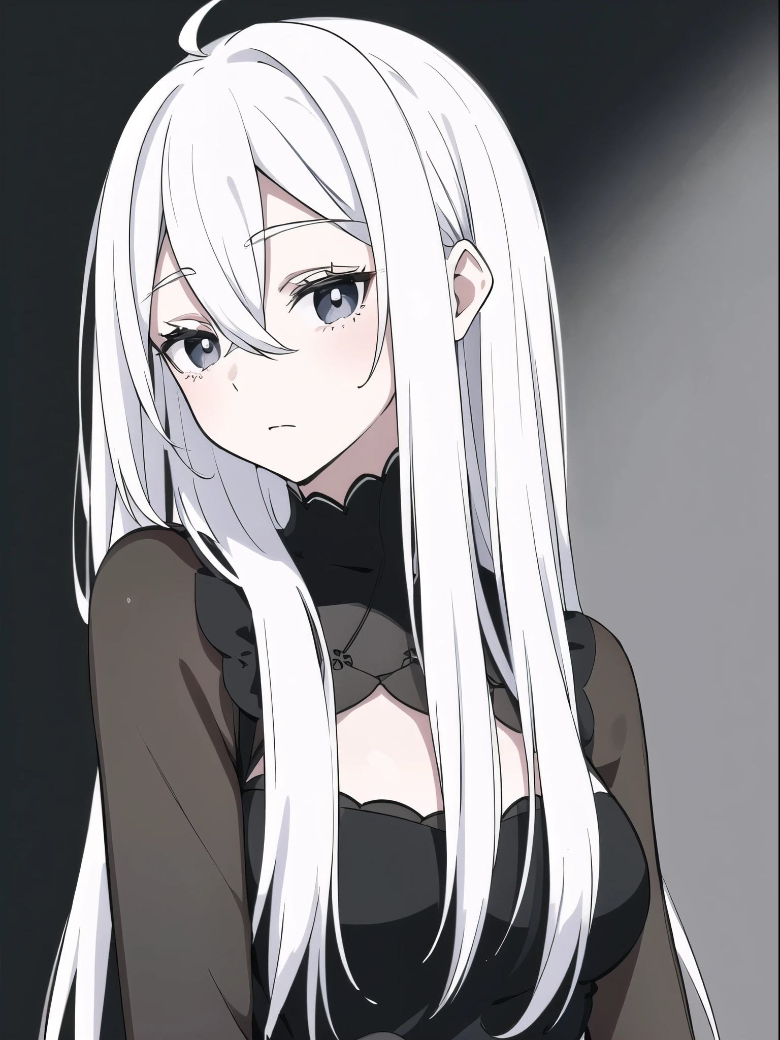 ((White hair)),((Head and Shoulders Image)),Sexy,A person,Alone,Simple style,pancake ,Simple details,Black background,Empty background,Black background wall,(20 year old woman),(Droopy hair),(White Gloves),(Evening Gown),(Lace Shirt),Lace,(confidence),(Tranquility)