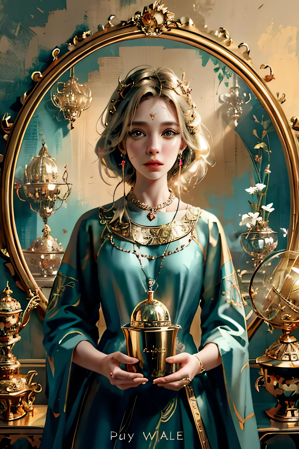 PerfectNwsjMajic,(masterpiece, top quality, Best quality, official art, Beautiful and aesthetic:1.2), (1 girl), extremely detailed,colorful,in as much detail as possible, official art, unity 8k wallpaper, ultra detailed, Beautiful and aesthetic, Beautiful, masterpiece, Best quality, (zenconfuse, mandala, confuse, enconfuse) ,holy light,gold foil,gold leaf art,shiny pattern,