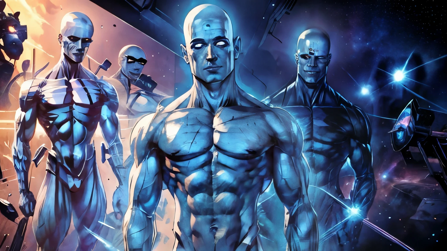 Thumbnail vintage Anatomy detailed sketch of Dr. Manhattan John Osterman, DC comics character Dr Manhattan John Osterman, Dr Manhattan's muscular biological ANATOMY