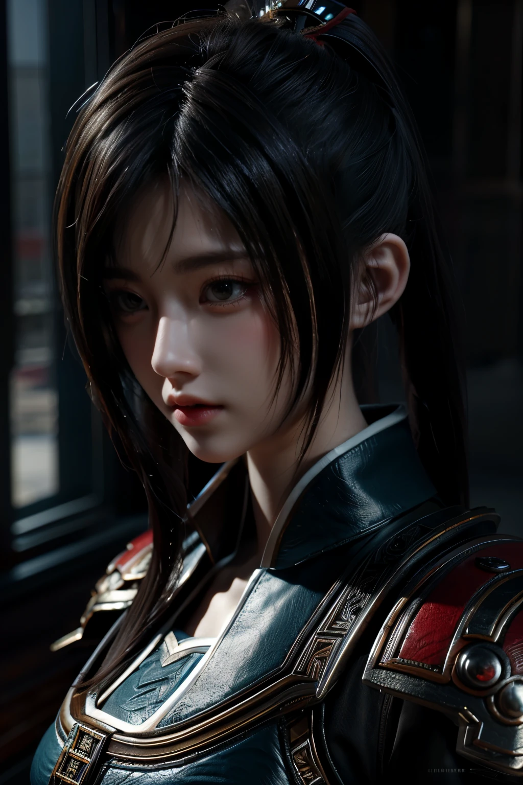 Masterpiece,Game art,The best picture quality,Highest resolution,8K,(Portrait:1.5),Unreal Engine 5 rendering works,(Digital Photography),
Girl,Beautiful pupil,(Gradual short hair is blue and red),Busty,(Big breasts),
(A female general in the ancient fantasy style),(Future combat dress combined with Chinese fantasy style clothing,Chinese style Han costume),Ribbon,Ancient magic patterns glow,Armor rich in detail,(Ancient fantasy),
Movie lights,Ray tracing,Game CG,((3D Unreal Engine)),OC rendering reflection pattern