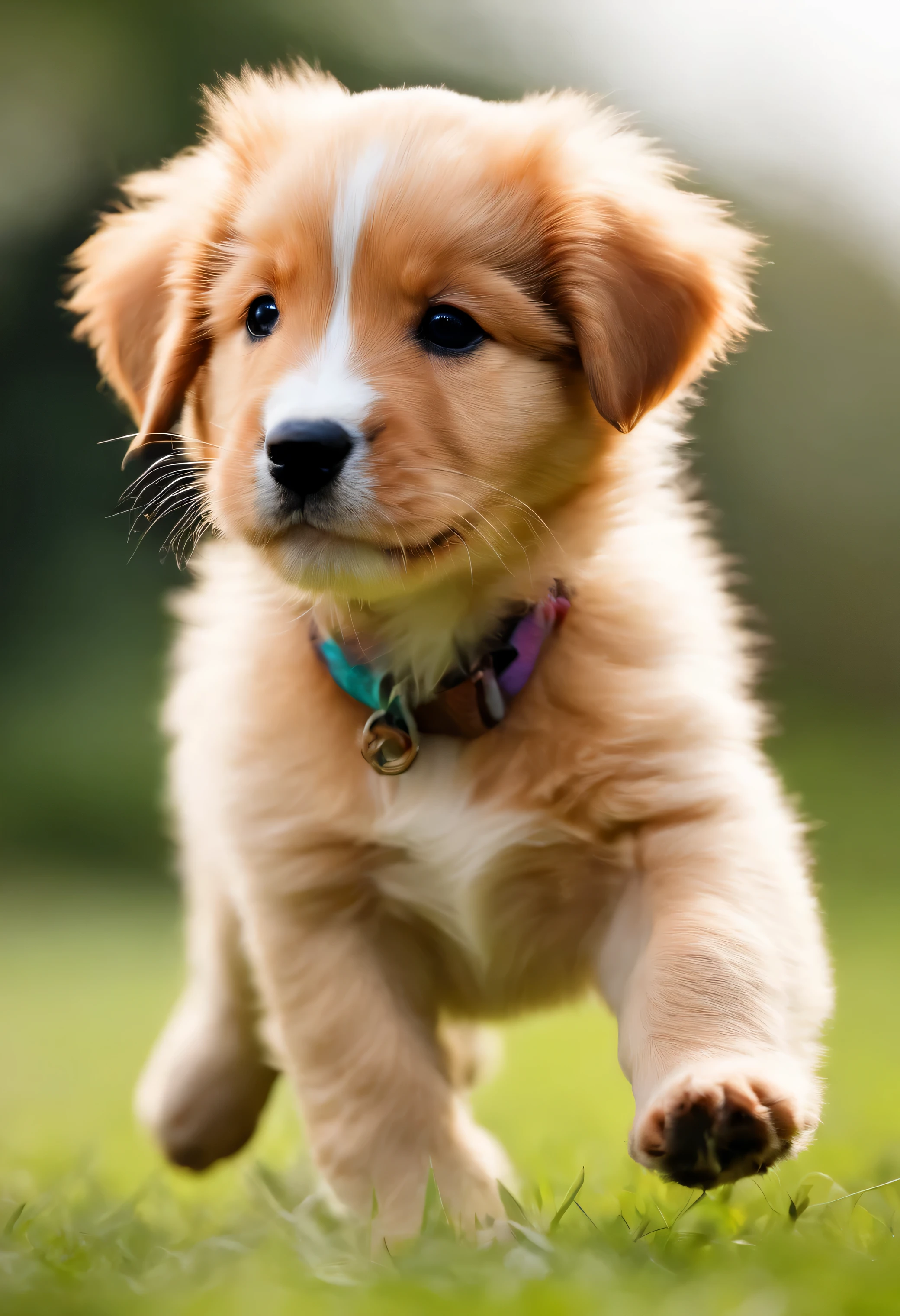 puppy, Sunny appearance, white background, 1 animal, profile, whole body, run around