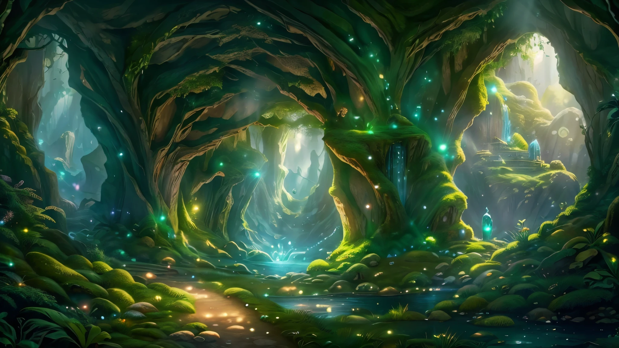 (best quality,8k,panoramic view,masterpiece:1.2),magical mines,enchanted cave,shining gems,mystical atmosphere,sparkling crystals,illuminated pathway,jewel-toned hues,dreamy ambiance,ethereal glow,whimsical cavern,mysterious shadows,glowing moss,enchanted waterfall,twinkling stars,hidden treasures,stunning rock formations,ethereal light beams,otherworldly landscapes,intricate details,fantastical underground world,spellbinding beauty,fairy tale realm,timeless masterpiece.