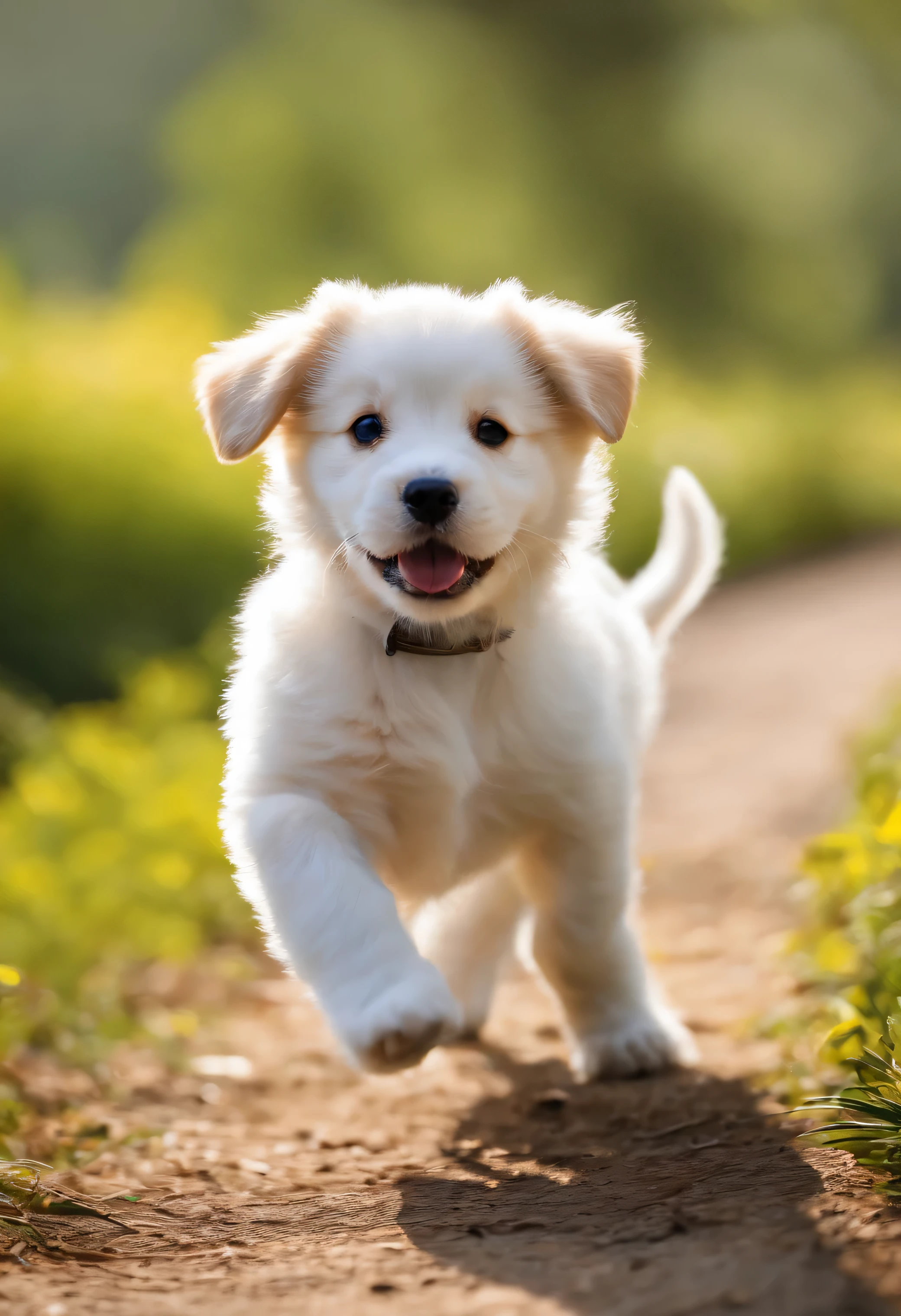 puppy, Sunny appearance, white background, 1 animal, profile, whole body, run around