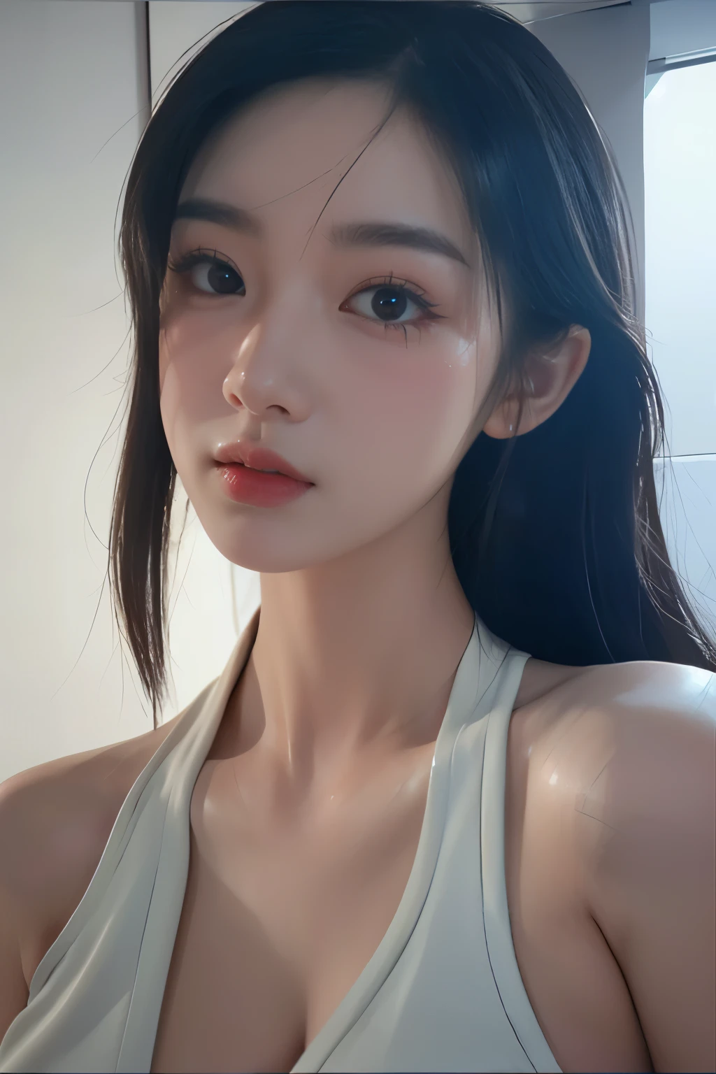 Masterpiece,Game art,The best picture quality,Highest resolution,8K,(A bust photograph),(Portrait),(Head close-up),(Rule of thirds),Unreal Engine 5 rendering works,
20 year old girl,Short hair details,With long bangs,(white hair),red eyes,Elegant and elegant,(Large, full breasts),(Wearing a white coat,Red suspender underwear),shut your mouth,serious yet charming,(scholar),photo poses,Sci-fi style laboratory,white room,
Movie lights,Ray tracing,Game CG,((3D Unreal Engine)),OC rendering reflection pattern