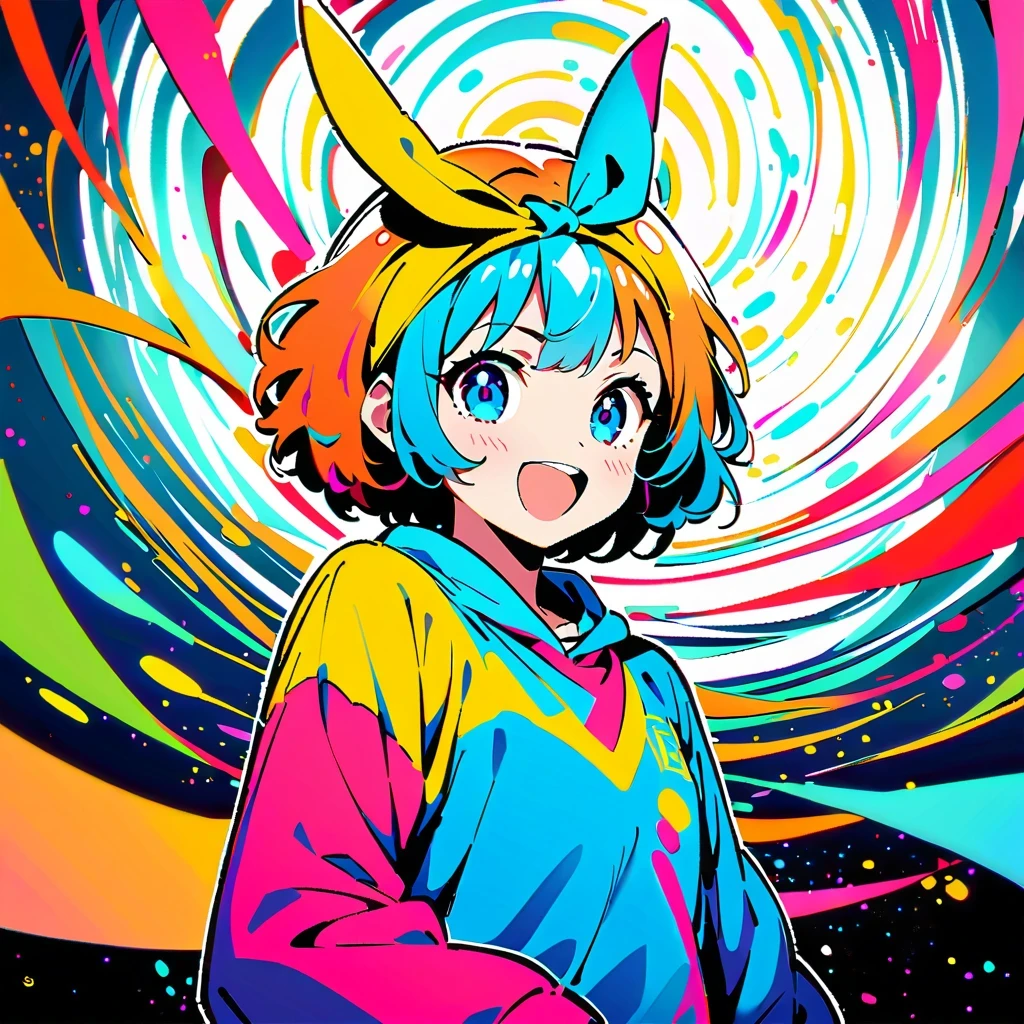 The illustration aims to capture the energy and excitement of the character,Through the clever use of color and composition,create a vivid、lively atmosphere。The audience can feel the inner joy and expectation of the characters,Feel like you are in this world full of color and energy。