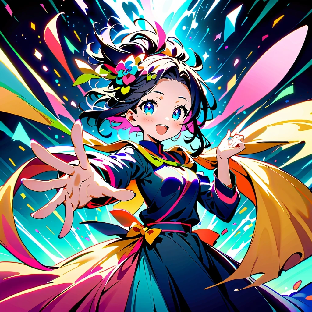 The illustration aims to capture the energy and excitement of the character，Through the clever use of color and composition，create a vivid、lively atmosphere。The audience can feel the inner joy and expectation of the characters，Feel like you are in this world full of color and energy。

