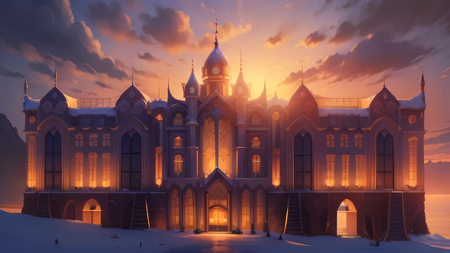 world of Warcraft art style, castle, mountain, sunny day