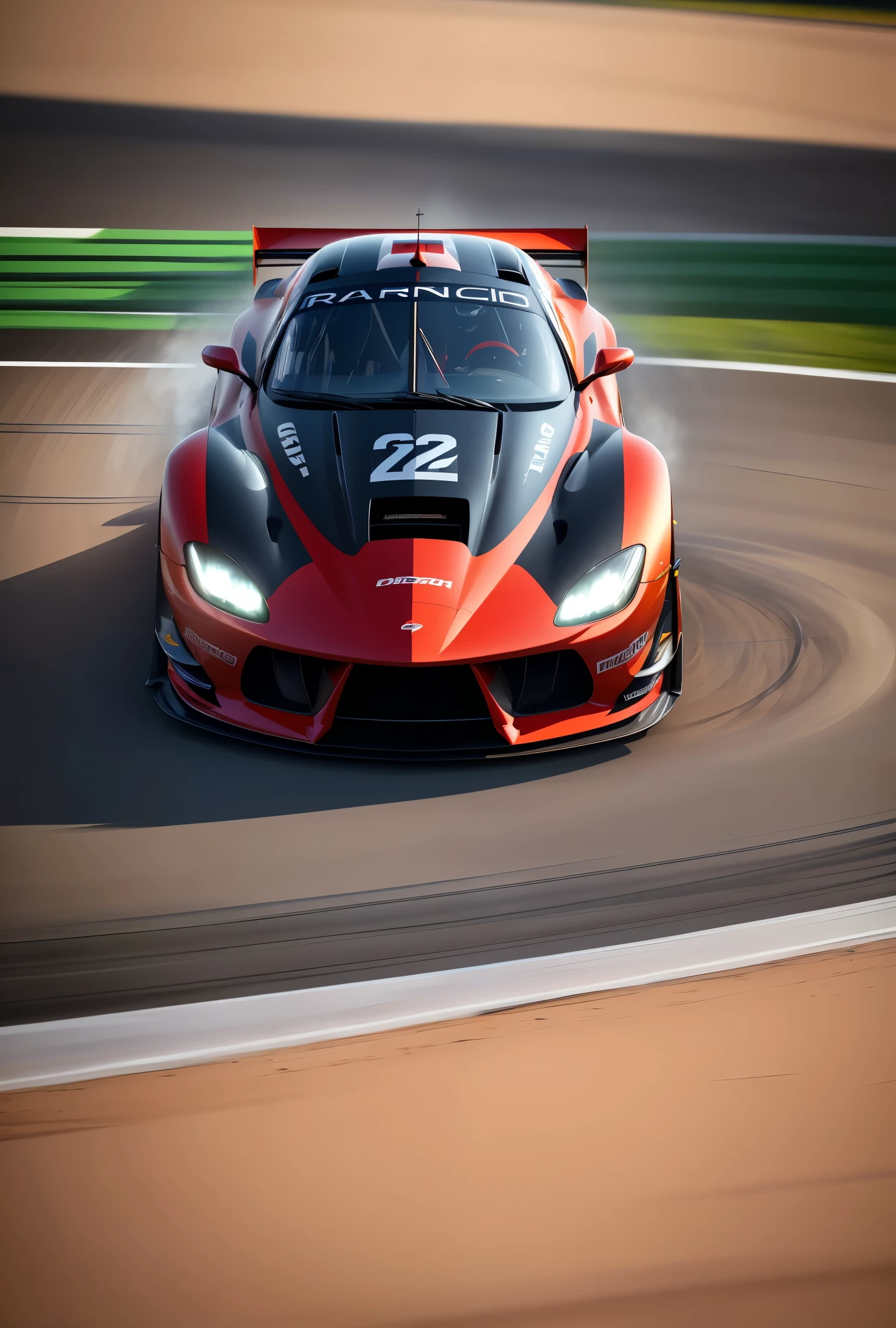 A racing car speeding on the track, sleek aerodynamic design, dynamic blur, cheering audience, intense competition,(best quality,4k,8k,highres,masterpiece:1.2),ultra-detailed,(realistic,photorealistic,photo-realistic:1.37),HDR,UHD,studio lighting,extreme detail description,professional,vivid colors,bokeh,automotive photography