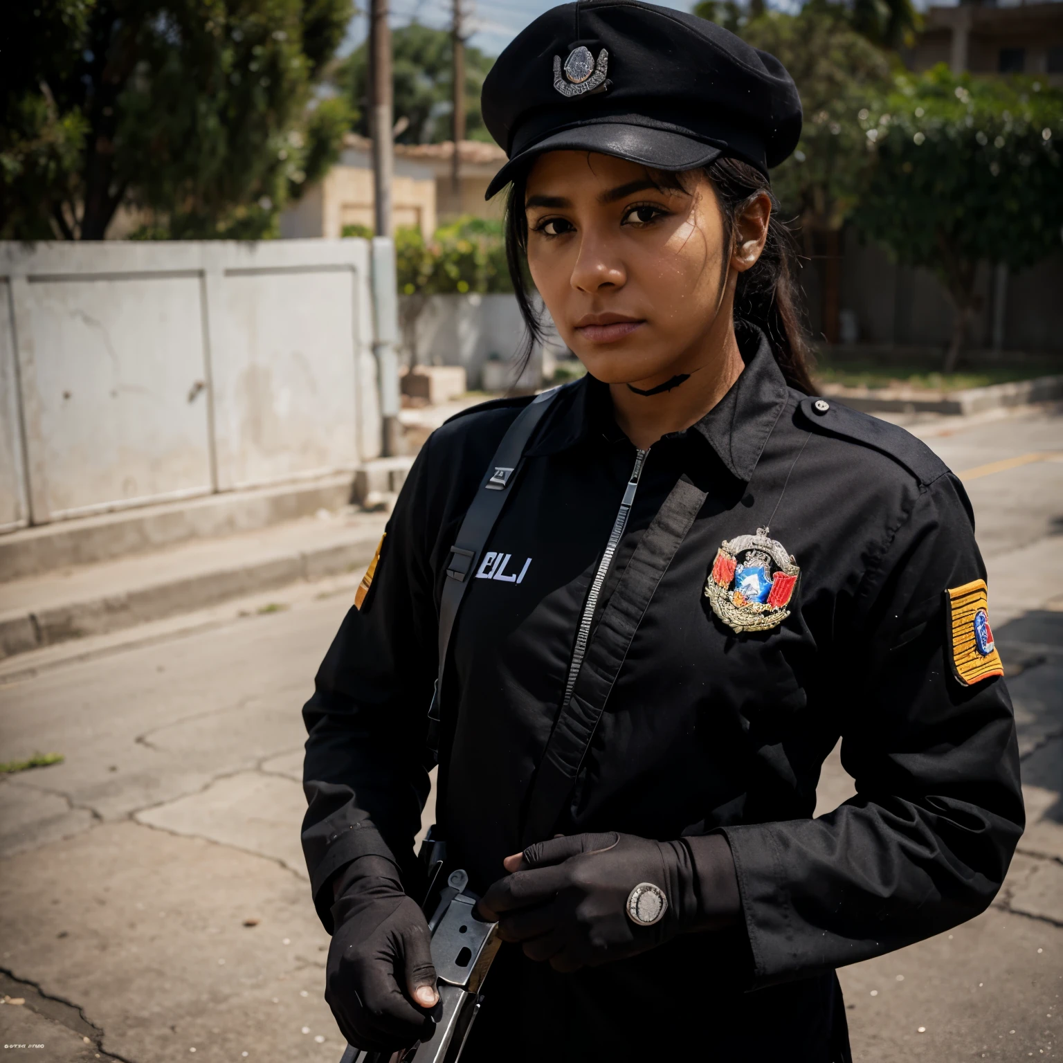 A black furro dressed in the uniform of the Mexican national guard in a saw