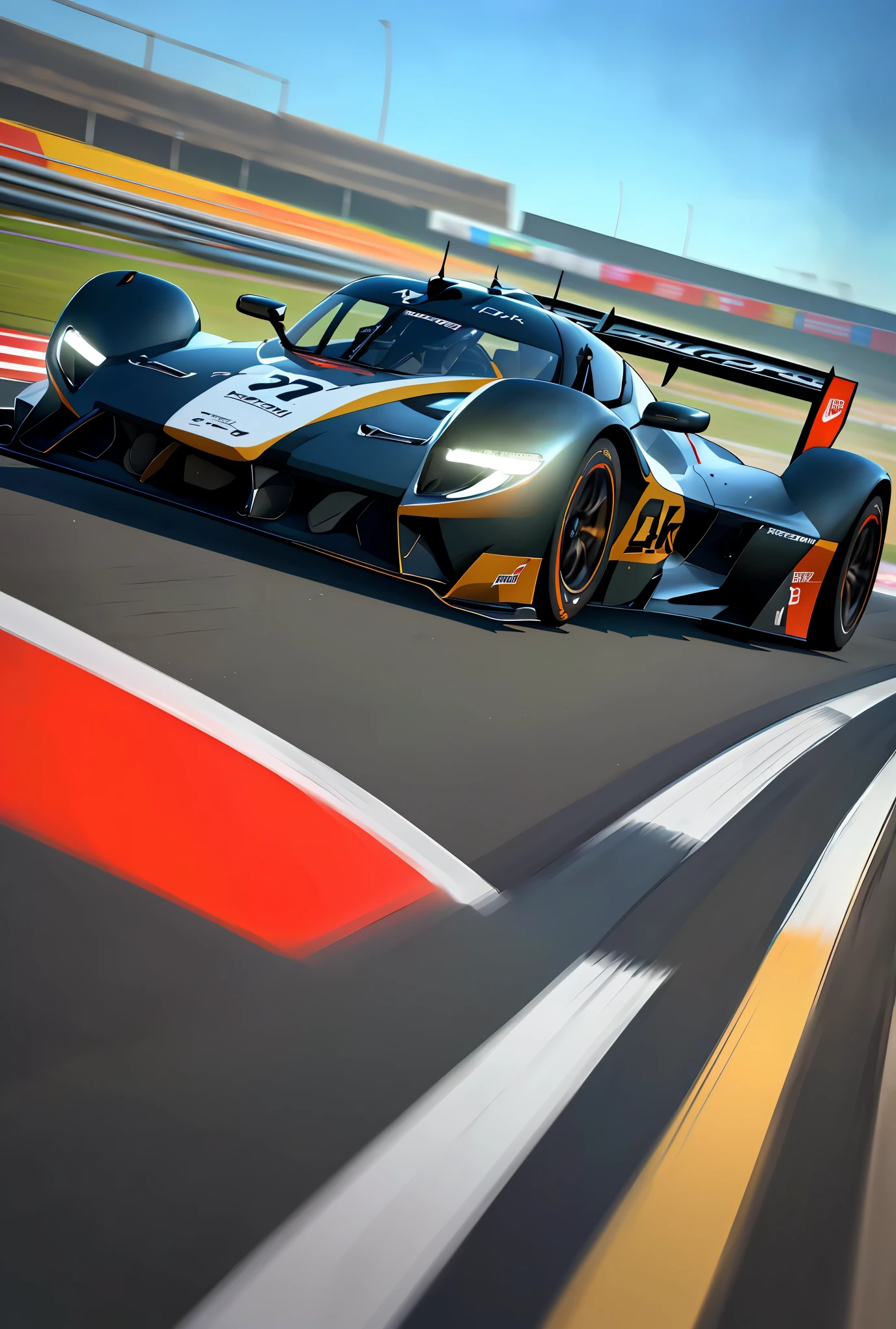 A racing car speeding on the track, sleek aerodynamic design, dynamic blur, cheering audience, intense competition,(best quality,4k,8k,highres,masterpiece:1.2),ultra-detailed,(realistic,photorealistic,photo-realistic:1.37),HDR,UHD,studio lighting,extreme detail description,professional,vivid colors,bokeh,automotive photography