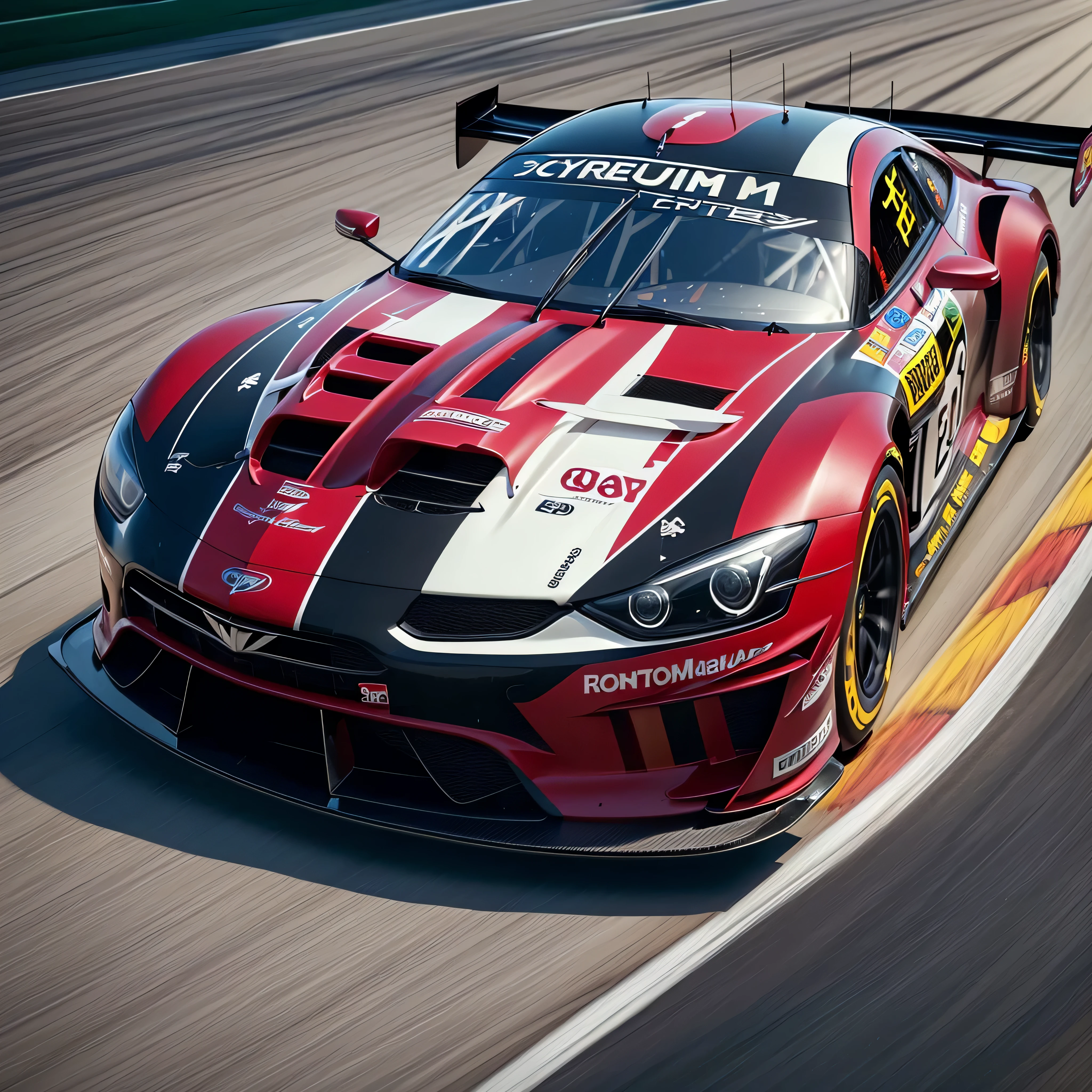 ((best quality: 1.5)) ((masterpiece: 0.8)), intricate details, sharp focus, professional, ((extreme racing car, black chrome, maroon, from below)), photorealistic, hyper-realistic, 8K