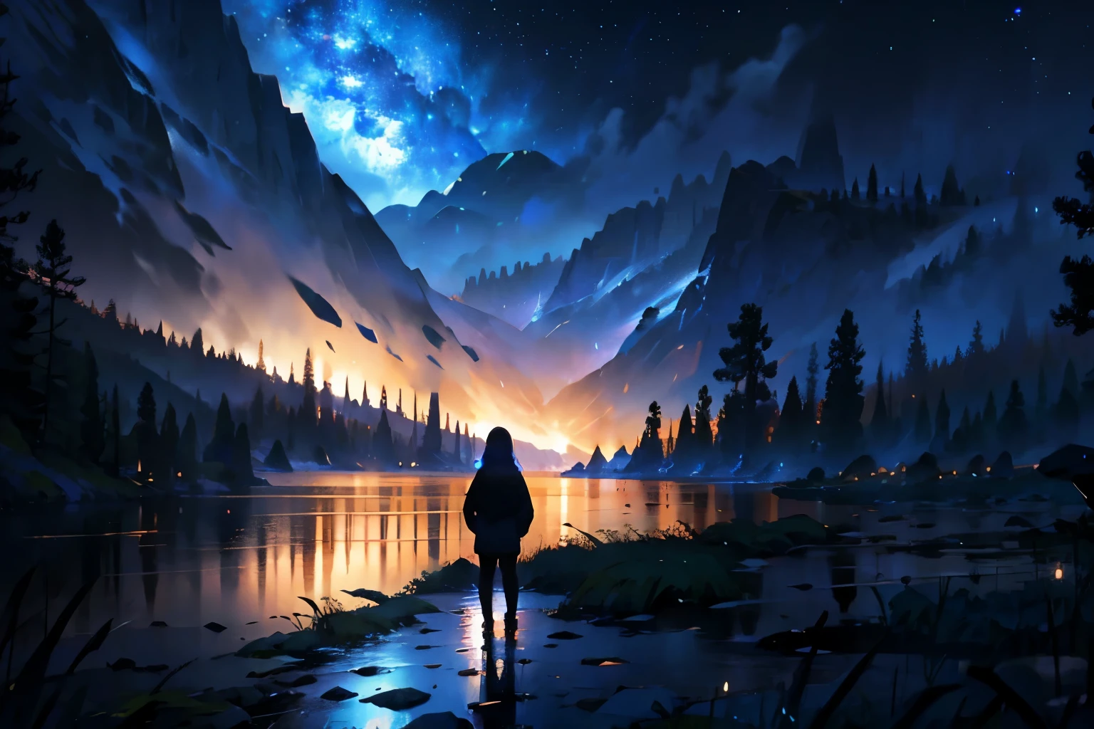 A landscape where stars and darkness intersect