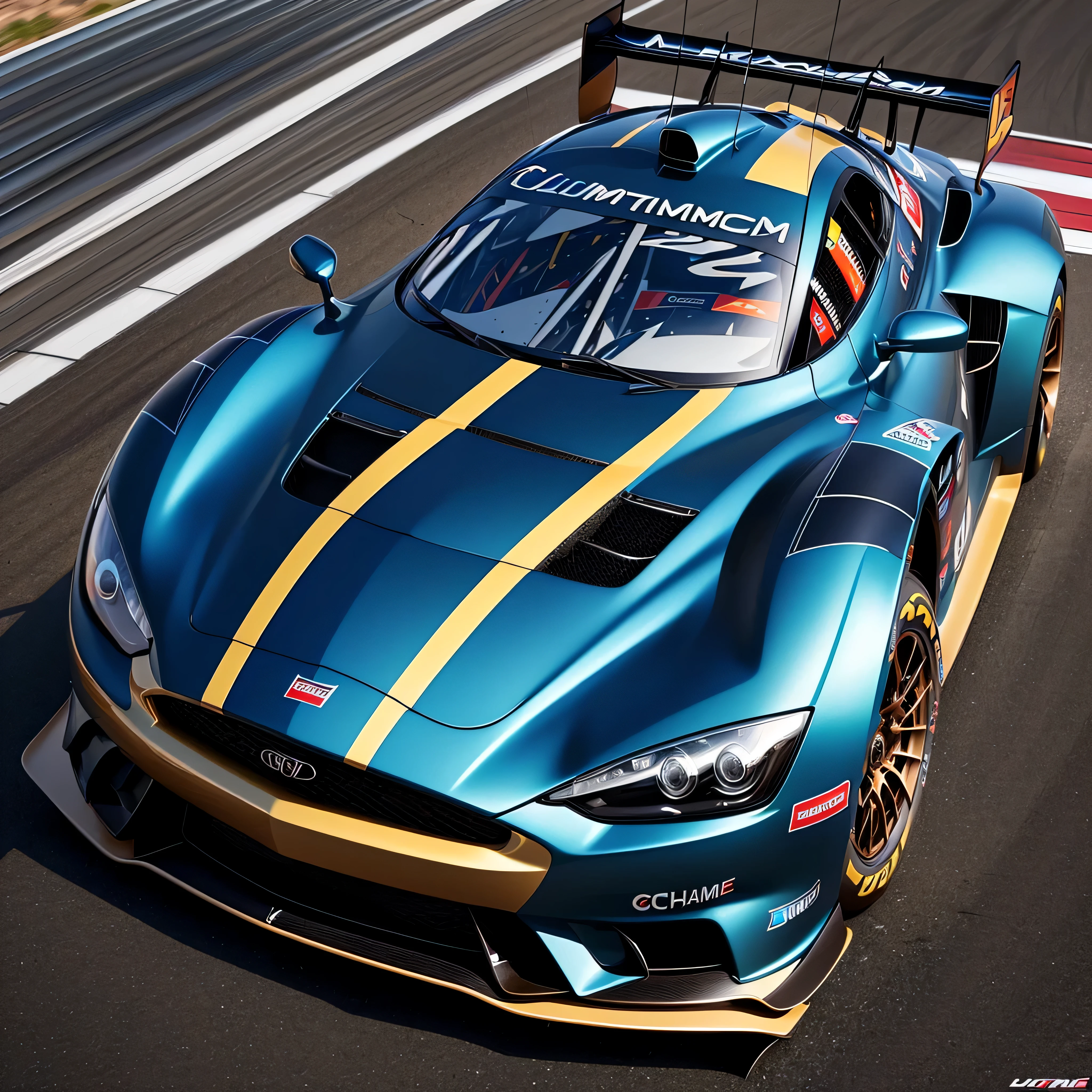 ((best quality: 1.5)) ((masterpiece: 0.8)), intricate details, sharp focus, professional, ((extreme racing car, lacquered blue chrome, bronze)), photorealistic, hyper-realistic, 8K
