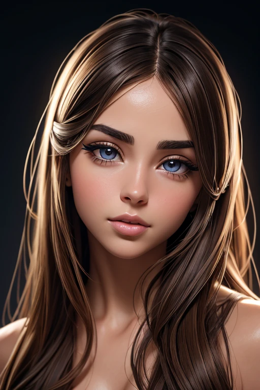 best quality,highres:1.2,ultra-detailed,realistic:1.37,portrait,beautiful detailed eyes,beautiful detailed lips,long eyelashes,riley reid+,gorgeous face,soft and smooth skin,vivid colors,professional lighting,studio,partly covered in shadows,sensual expression,dark background,subtle makeup,seductive gaze,graceful pose,delicate features,silky hair,subtle highlights and shadows,hint of mystery,emotional depth,artistic rendering