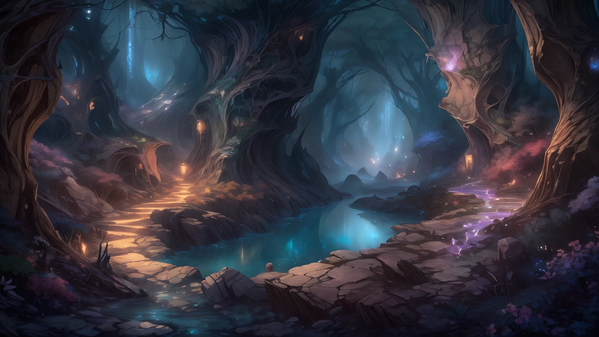 (best quality,8k,panoramic view,masterpiece:1.2),magical mines,enchanted cave,shining gems,mystical atmosphere,sparkling crystals,illuminated pathway,jewel-toned hues,dreamy ambiance,ethereal glow,whimsical cavern,mysterious shadows,glowing moss,enchanted waterfall,twinkling stars,hidden treasures,stunning rock formations,ethereal light beams,otherworldly landscapes,intricate details,fantastical underground world,spellbinding beauty,fairy tale realm,timeless masterpiece.