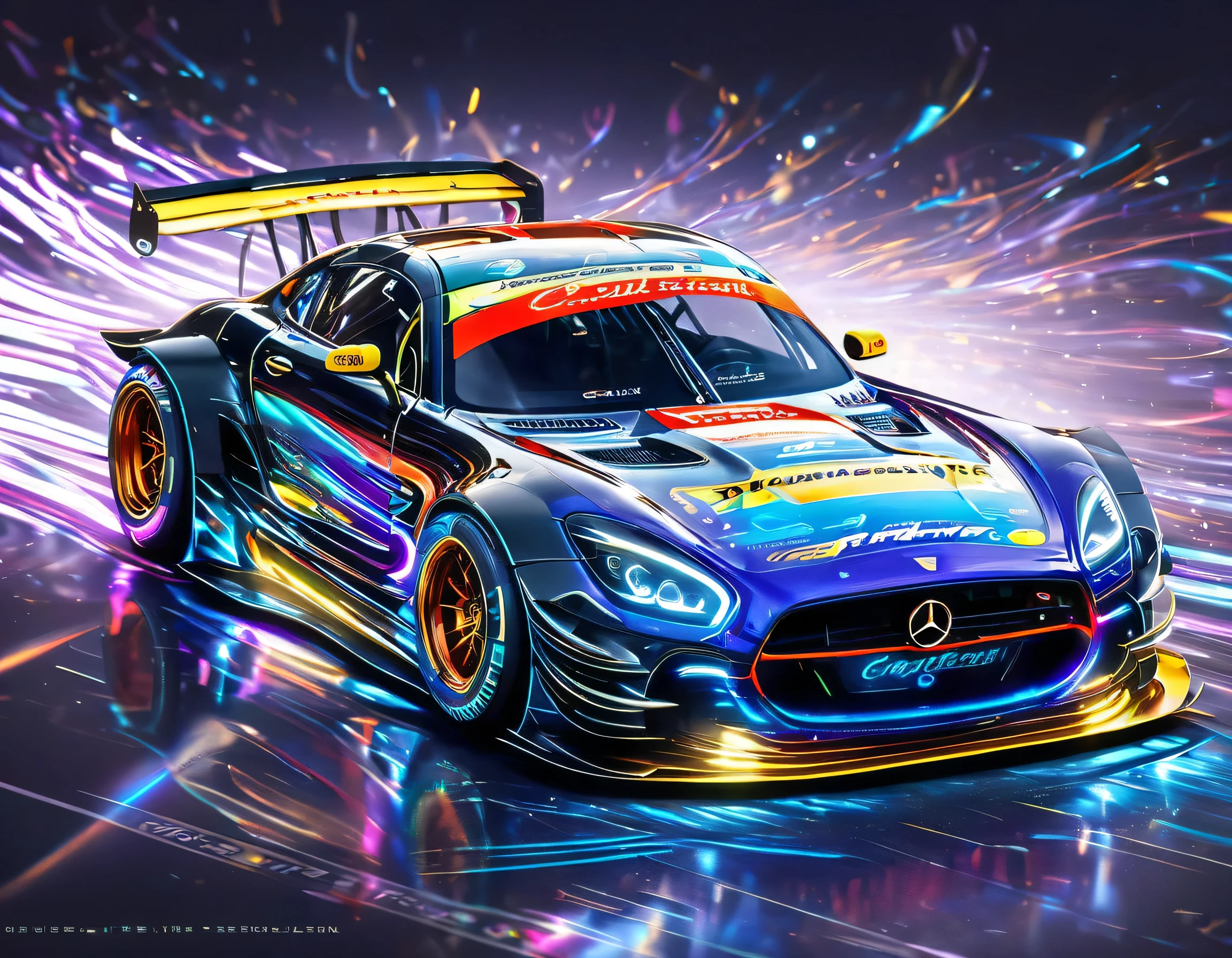 Capture thrilling moments as sophisticated racing cars drive through vibrant circuit fields. Each line and curve of the car&#39;s aerodynamic body is、フォトリアルなディテールで細心の注意を払ってrenderingされています。. The circuit field casts lively and long with rich contrasting colors., dynamic shadows on the track. If you pay attention to the shiny metallic car body,, Metallic light reflects coldly, Creates an exhilarating sense of speed. The realistic masterpiece of the wind blowing through the circuit field is a top-notch masterpiece that is a must-see for race fans.,rich colors,rendering,colorfulな呪文を唱える,beautiful halation effect,multiple racing cars,structurally correct,colorful,nice,Highest,masterpiece,Highest品質