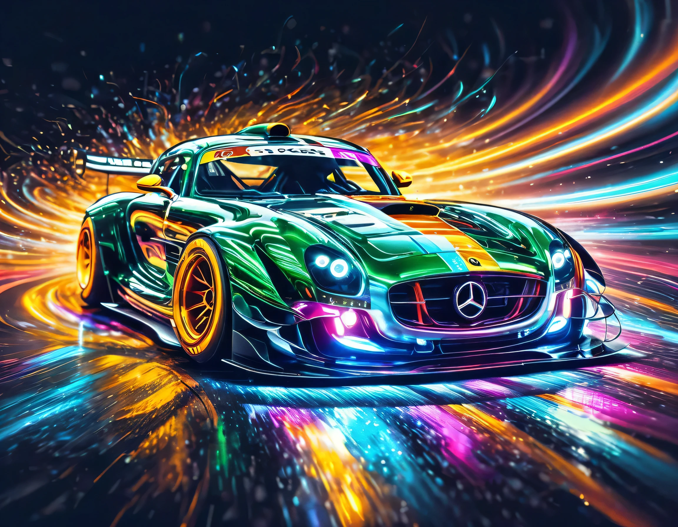 Capture thrilling moments as sophisticated racing cars drive through vibrant circuit fields. Each line and curve of the car&#39;s aerodynamic body is、フォトリアルなディテールで細心の注意を払ってrenderingされています。. The circuit field casts lively and long with rich contrasting colors., dynamic shadows on the track. If you pay attention to the shiny metallic car body,, Metallic light reflects coldly, Creates an exhilarating sense of speed. The realistic masterpiece of the wind blowing through the circuit field is a top-notch masterpiece that is a must-see for race fans.,rich colors,rendering,colorfulな呪文を唱える,beautiful halation effect,multiple racing cars,structurally correct,colorful,nice,Highest,masterpiece,Highest品質