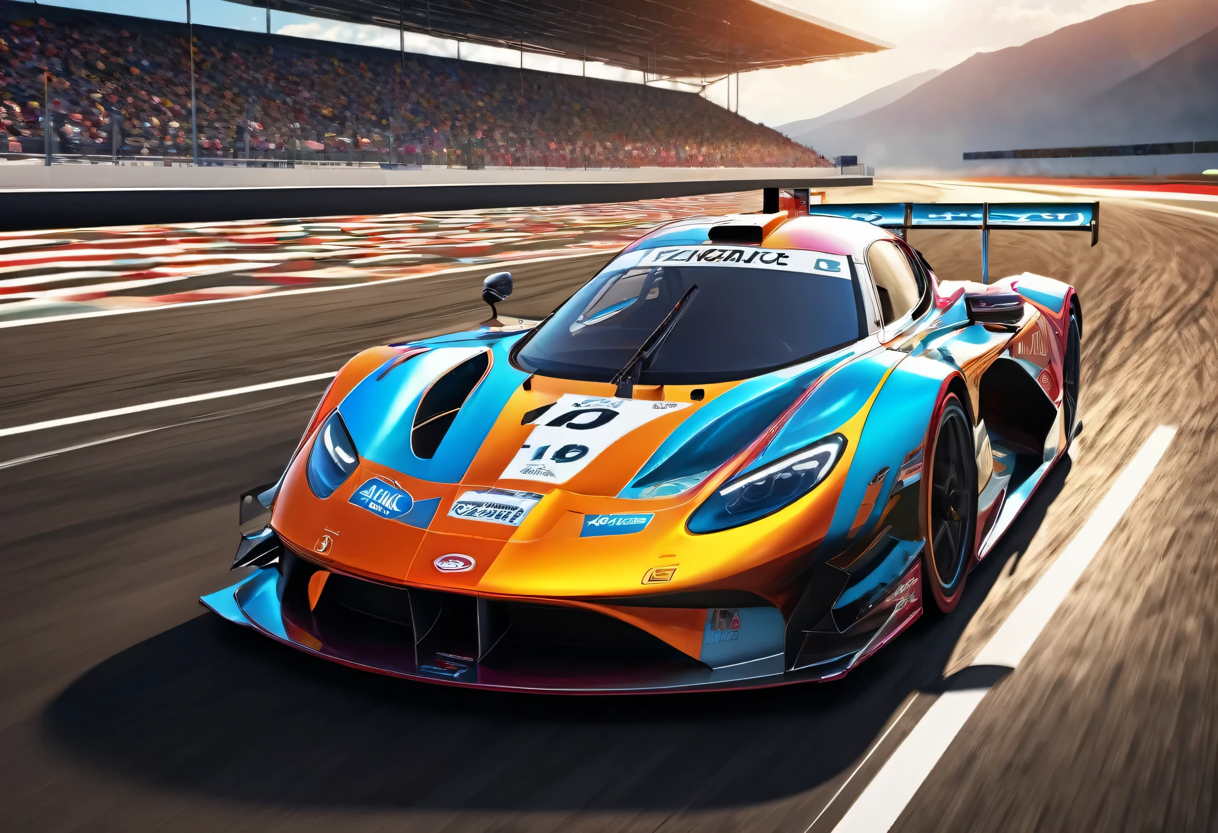 Capture thrilling moments as sophisticated racing cars drive through vibrant circuit fields. Each line and curve of the car's aerodynamic body is meticulously rendered with photorealistic detail. The circuit field casts lively and long with rich contrasting colors., dynamic shadows over the track. When you concentrated on the shiny metallic car body, Metallic light reflects coldly, Creates an exhilarating sense of speed. The realistic masterpiece of the wind blowing through the circuit field is a top-notch masterpiece that is a must-see for race fans.,rich colors,rendering,colorfulな呪文を唱える,beautiful halation effect,multiple racing cars,structurally correct,colorful,nice,Highest,masterpiece,Highest品質,force,concentrated,dynamic,Highestの構図,car race