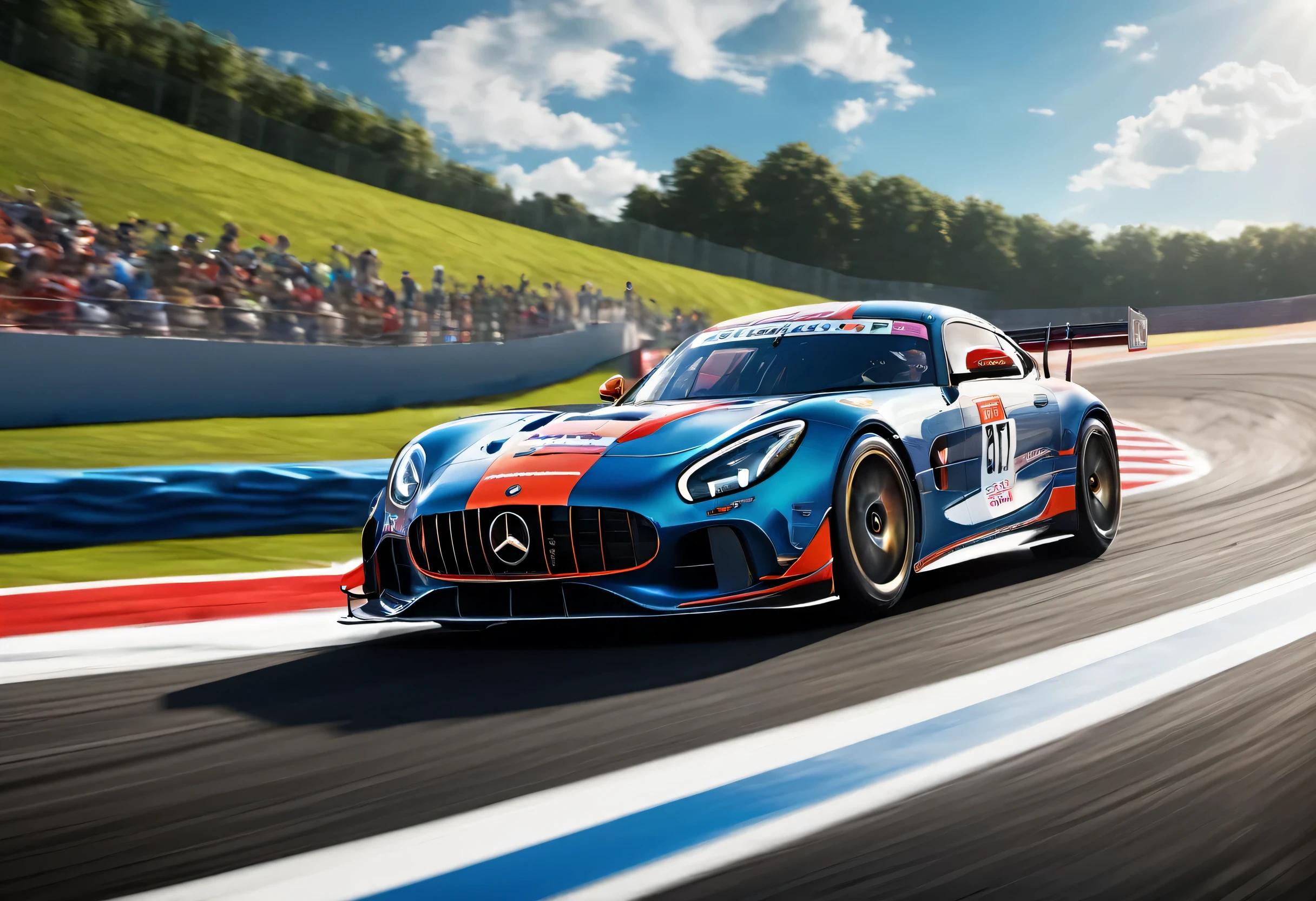 Capture thrilling moments as sophisticated racing cars drive through vibrant circuit fields. Each line and curve of the car&#39;s aerodynamic body is、フォトリアルなディテールで細心の注意を払ってrenderingされています。. The circuit field casts lively and long with rich contrasting colors., dynamic shadows on the track. If you pay attention to the shiny metallic car body,, Metallic light reflects coldly, Creates an exhilarating sense of speed. The realistic masterpiece of the wind blowing through the circuit field is a top-notch masterpiece that is a must-see for race fans.,rich colors,rendering,colorfulな呪文を唱える,beautiful halation effect,multiple racing cars,structurally correct,colorful,nice,Highest,masterpiece,Highest品質