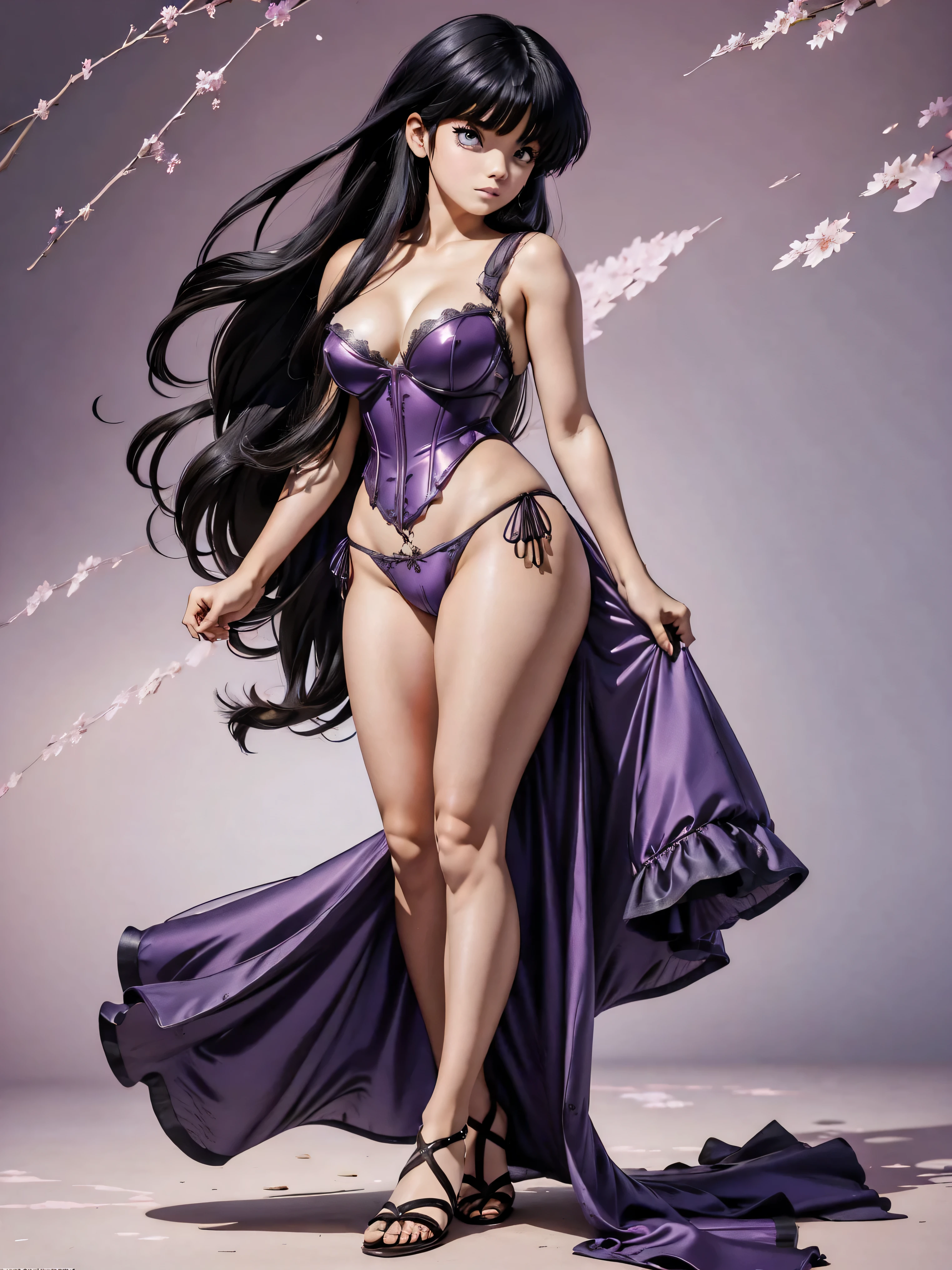 Garota anime de cabelo escuro com saia purple meio transparente pink e espartilho, , corpo bonito, seios grandes, com hand in panties , hand in hair, Garota sensual, purple cabelo, mechas de cabelo laterais, mechas de cabelo na lateral do rosto, beautiful lighting, sombras suaves, olhos azuis, pernas bonitas, cabelo curto, estilo anime, personagem Akane Tendo, Autora Rumiko Takahashi, Baseado em obra de Rumiko Takahashi, Anime Ranma 1/ 2, decote sensual, quadril robusto, corpo inteiro, corpo inteiro, busto grande, garota jovem com corpo belo e bonito, sandals on his feet, garota 16 anos usando saia e corset pink e purple meio transparente, garota anime, estilo anime, beautiful feet in sandals, 45° viewing angle, ao ar livre, peito grande, seios bonitos, cabelo preto, sandals on the feet, pernas bonitas, sensual, belas pernas, Sandalias, seios grandes, corpo completo, corpo inteiro, feet with sandals, anime realista, saia, sarja roxa, personagem realista sensual, postura ereta, ao ar livre, calcinha pink, hand in panties