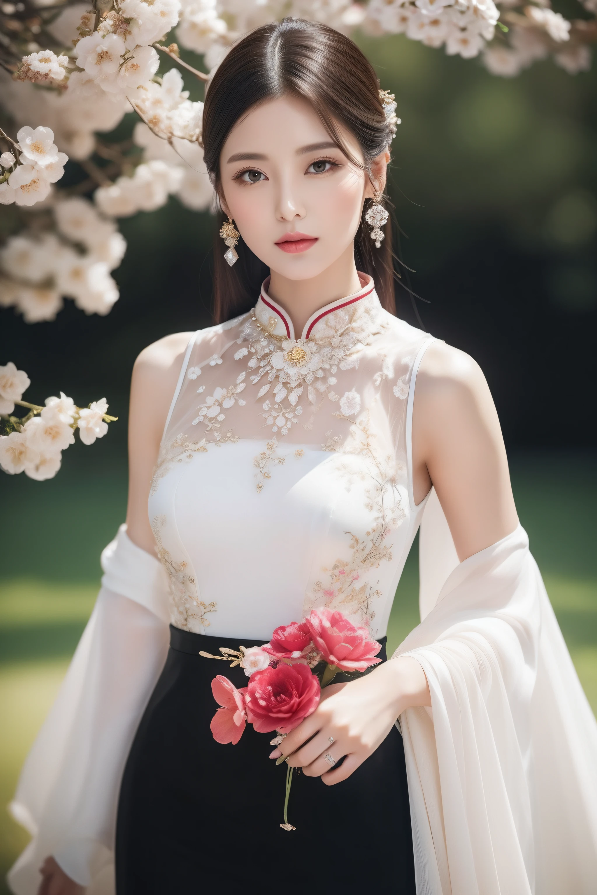 (8k,Very detailed face 1.2,Very detailed clothing details 1.9,High resolution intricately details,dynamic lighting,poster for,Photography-grade art)
Queen of the Republic of China cheongsam temperament,Her graceful posture exudes a proud temperament。She was dressed in a gorgeous cheongsam,Delicate silk follows her graceful curves,Reveal her confidence in her body。The embroidery details on the cheongsam are delicate and intricate,It shows her nobility and taste。
(The stockings outline her slender and attractive legs,The delicate texture reflects her delicate skin。The color of the stockings was chosen just right,Whether it's elegant black,Or sexy red,All make her legs more charming)
The makeup looks delicate and elegant,A light base to accentuate her fair skin。The rosy lips are as enchanting as cherry blossoms,Shimmering with an alluring sheen。Her slender eyes shone with wisdom,The use of eyeshadow subtly added to her look。
The hairstyle is carefully crafted,Comb your silky hair into a solemn and elegant bun,Embellished with some delicate hair accessories。The delicate hair ornaments shimmered in her dark strands,It adds a touch of luxury and elegance to her overall makeup。
Gorgeous costumes and delicate makeup,She also pays attention to detail。In terms of accessories,She carefully selected a pearl necklace,Adorn the slender neck,Shimmering with nature。The ruby bracelet on your wrist complements the gorgeous diamond ring between your fingers,It shows her attention to detail and taste。