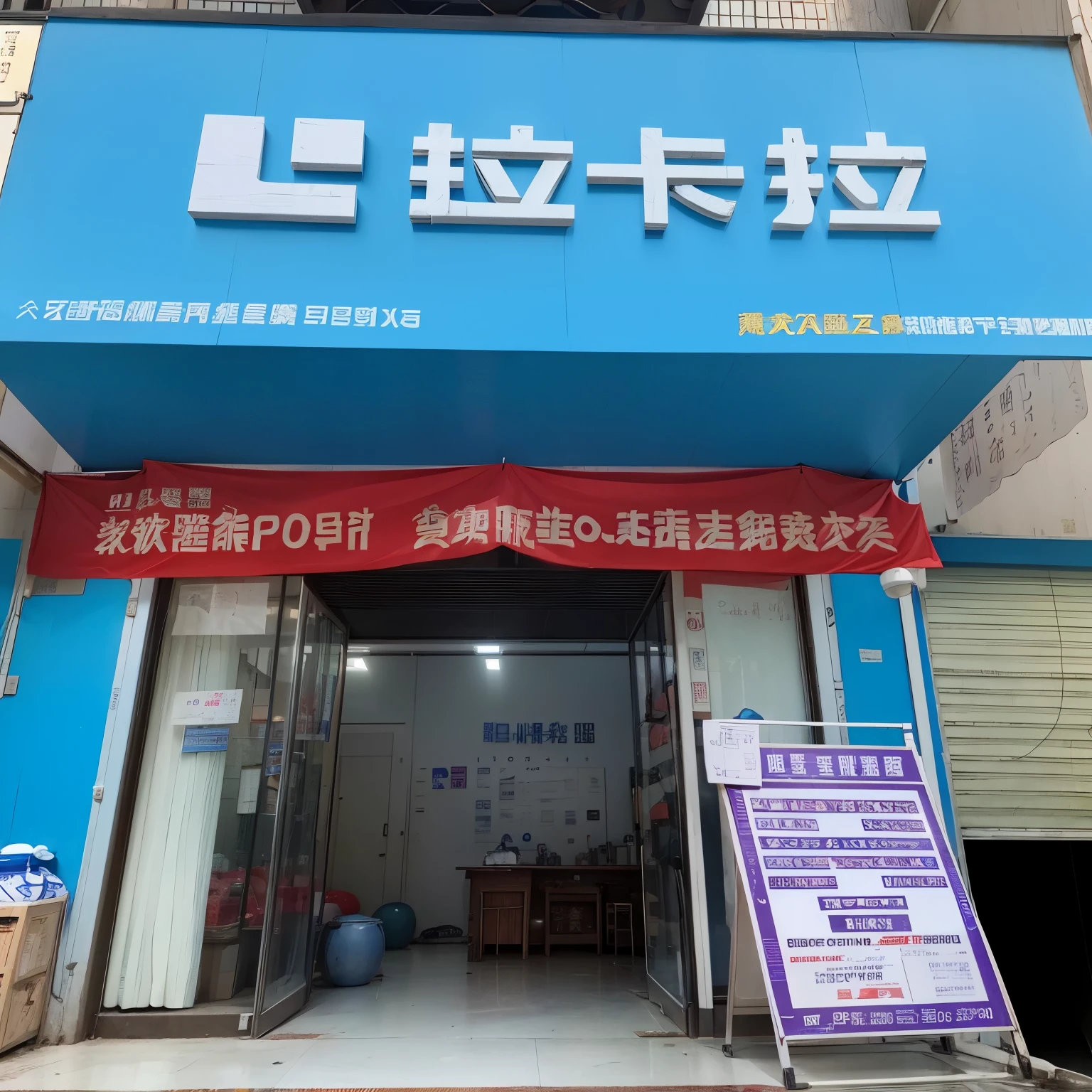 There is a blue and white sign,It says "u-toshi", qiangshu, jinyiwei, daopao, Official store photos, image center, trading post, by Ni Yuanlu, li zixin, mingchen shen, wei wang, pavement, olchas logan cure liang xing, Lei Min, zmenzheng