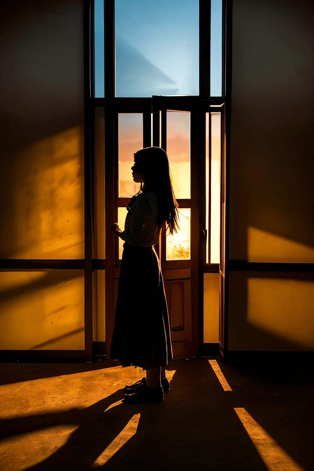 As the sun sets on the familiar surroundings of the classroom, shadows dance across the empty walls, whispering secrets of days gone by. Amidst the fading light, a ghostly image takes shape, revealing the silhouette of a girl's face. Her presence lingers like a wistful melody, evoking feelings of longing and reminiscence