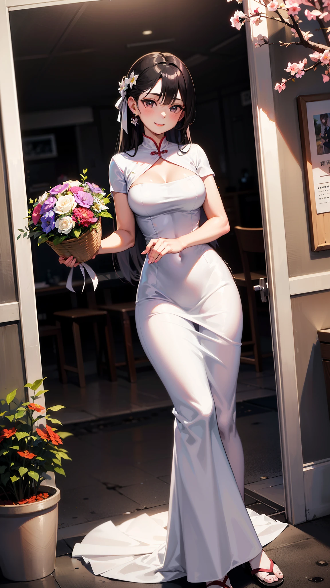 aodai, smile, photographed on a Nikon Z7 II Mirrorless Camera,120mm F/4 wide-angle
a woman in a pink dress with flowers in it and a (basket of flowers), Ding Yunpeng, phuoc quan, a stock photo, art photography
a woman in a white dress holding a bouquet of...