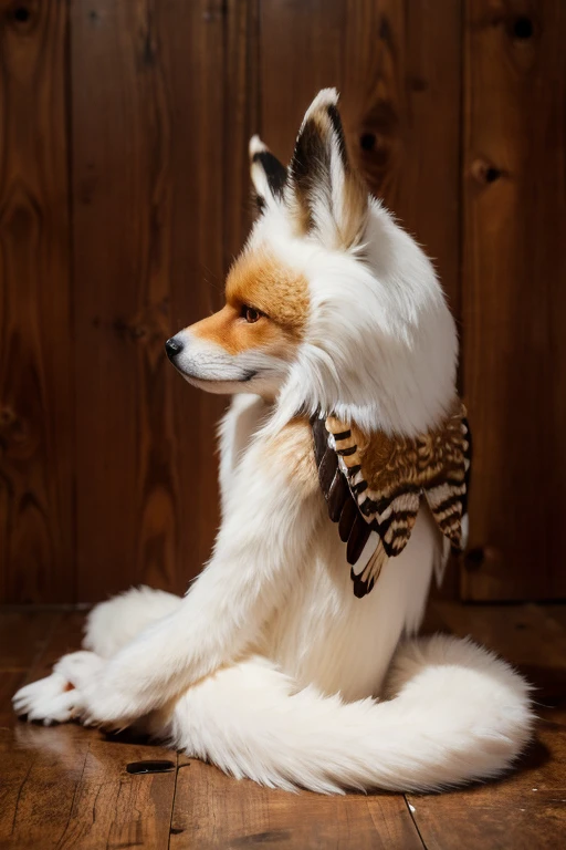sad, Animals, fox head, wolf carcass, owl back wing, tail snake,