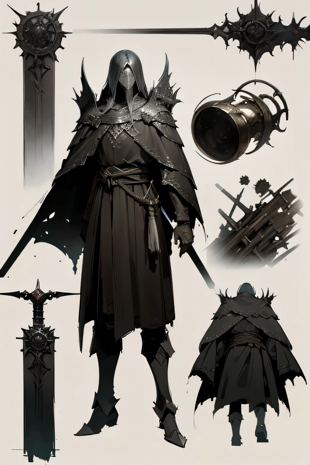 elden ring, dark souls, concept art sheet, items, weapons