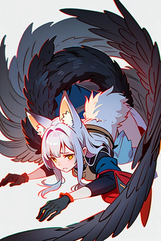 sad, Animals, fox head, wolf carcass, owl back wing, tail snake,

