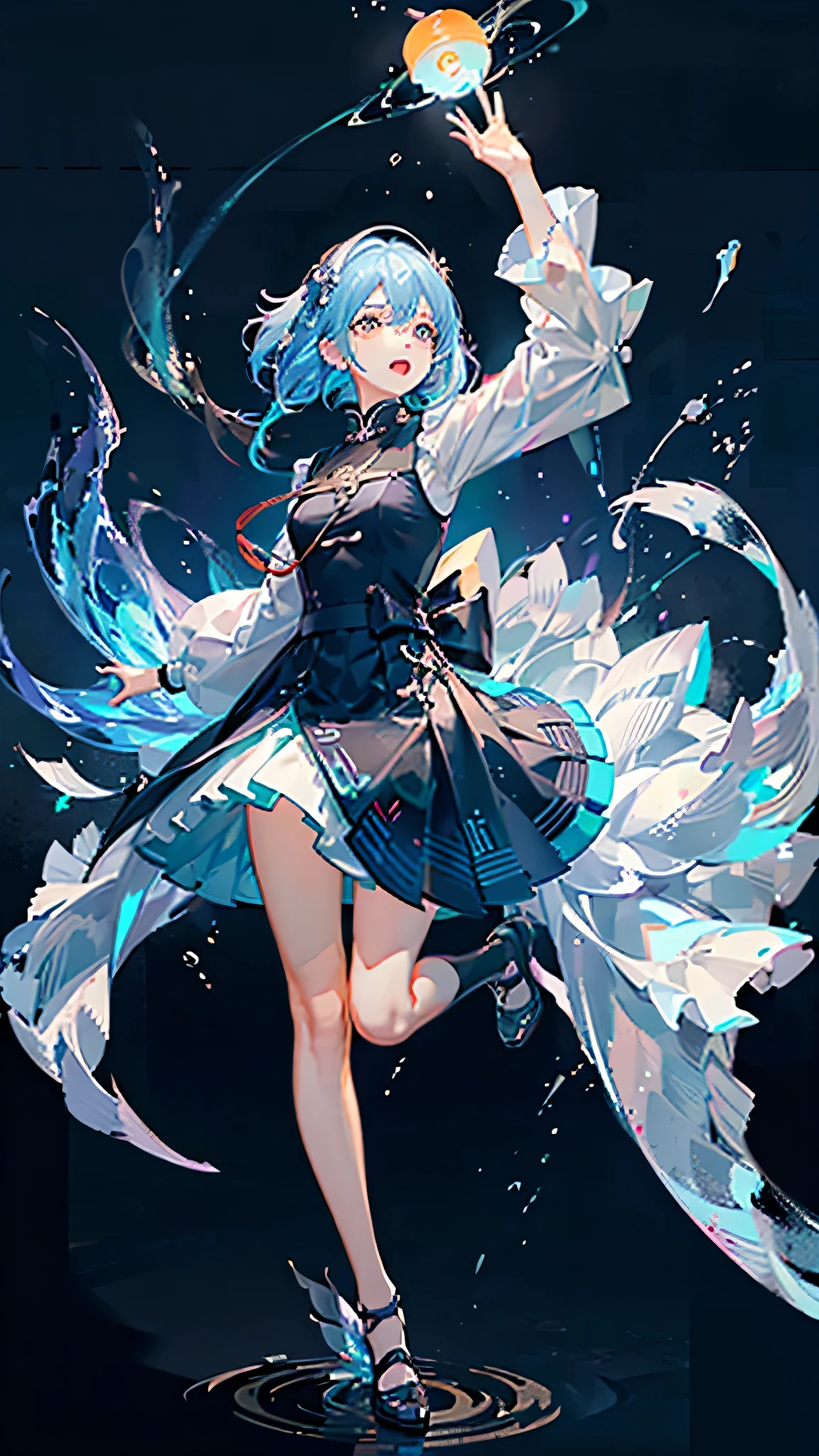 best, 8k, UHD, masterpiece, bright, high quality, flat color, 1girl, (blue background:1.2), head lift, air bubble, Ultra-Wide Angle, text censor, solo, video game cover, zettai ryouiki, mosaic censoring, silhouette, ahoge, from below, (wall of text:1.2), number background,
(full body:1.2),[:small snowflakes:0.75],
<lora:qiyana-v3-v100-000025:0.9>, zycat: zycat, white cat ears, midriff sarashi, black bra,  (bare legs:1.2), cross-shaped pupils, ponytail, Skirted Bathing suit, long swimskirts, qiyana: purple eyes, long white hair, bangs, bare shoulders, official alternate costume,
<lora:EnvyBetterHands LoCon_beta2 è¾å©:0.55>, (good hands, nice hands,empty hands:0.8) ,
(beautiful_face), ((intricate_detail)), (revealing clothes:1.2), clear face,
((finely_detailed)), fine_fabric_emphasis,
((glossy)),