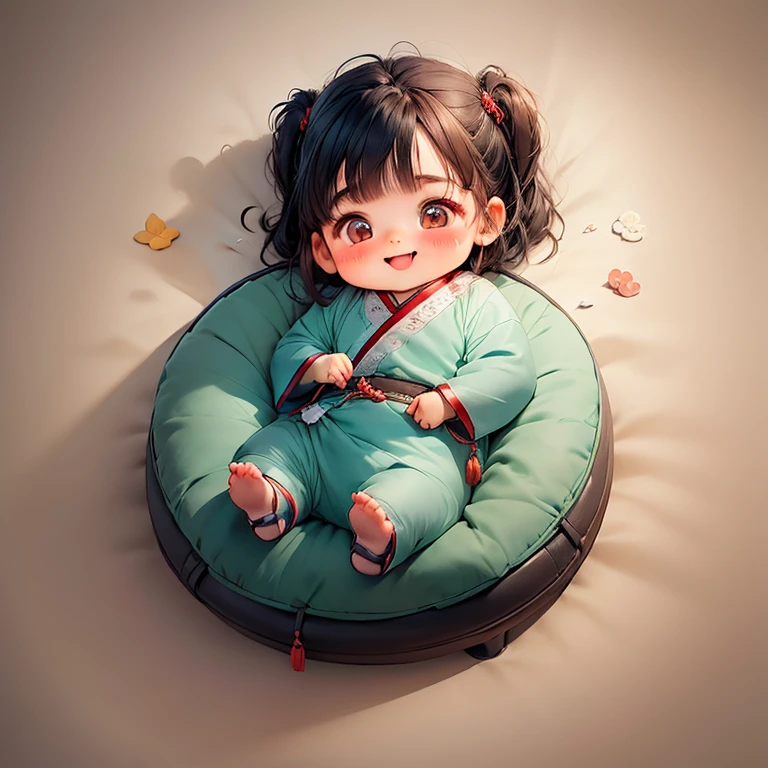 exquisite,Happy human lying on bed,having fun,Cute Chinese style Q version baby,Hanfu