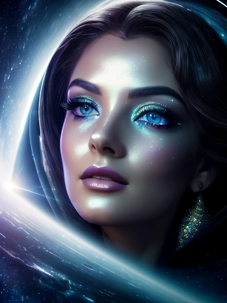 (best quality,4k,8k,highres,masterpiece:1.2),ultra-detailed,(realistic,photorealistic,photo-realistic:1.37),HDR,UHD,studio lighting,ultra-fine painting,sharp focus,physically-based rendering,extreme detail description,professional,vivid colors,bokeh,(portraits:1.1),(fantasy:1.1),(A glamorous woman),(beautiful detailed eyes:1.1),(beautiful detailed lips:1.1),(extrmely detailed eyes and face:1.1),(long eyelashes:1.1),(rim light effect:1.1),(Futuristic Hollywood scene),(Space-inspired make-up with shimmering tones),(A person being drawn into a celestial portal),(Digital composite),(glittering stars),(black hole:1.2),(nebula),(celestial),(ethereal),(flowing gown),(lunar portrait),(cosmic)