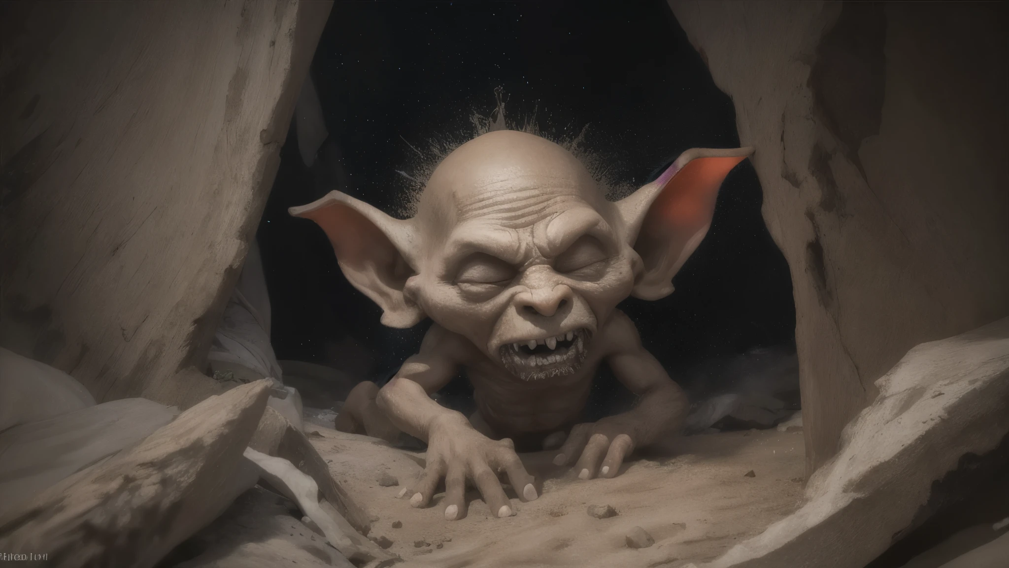 a little meat gnome,
horror, cinematic, 4K, film still,